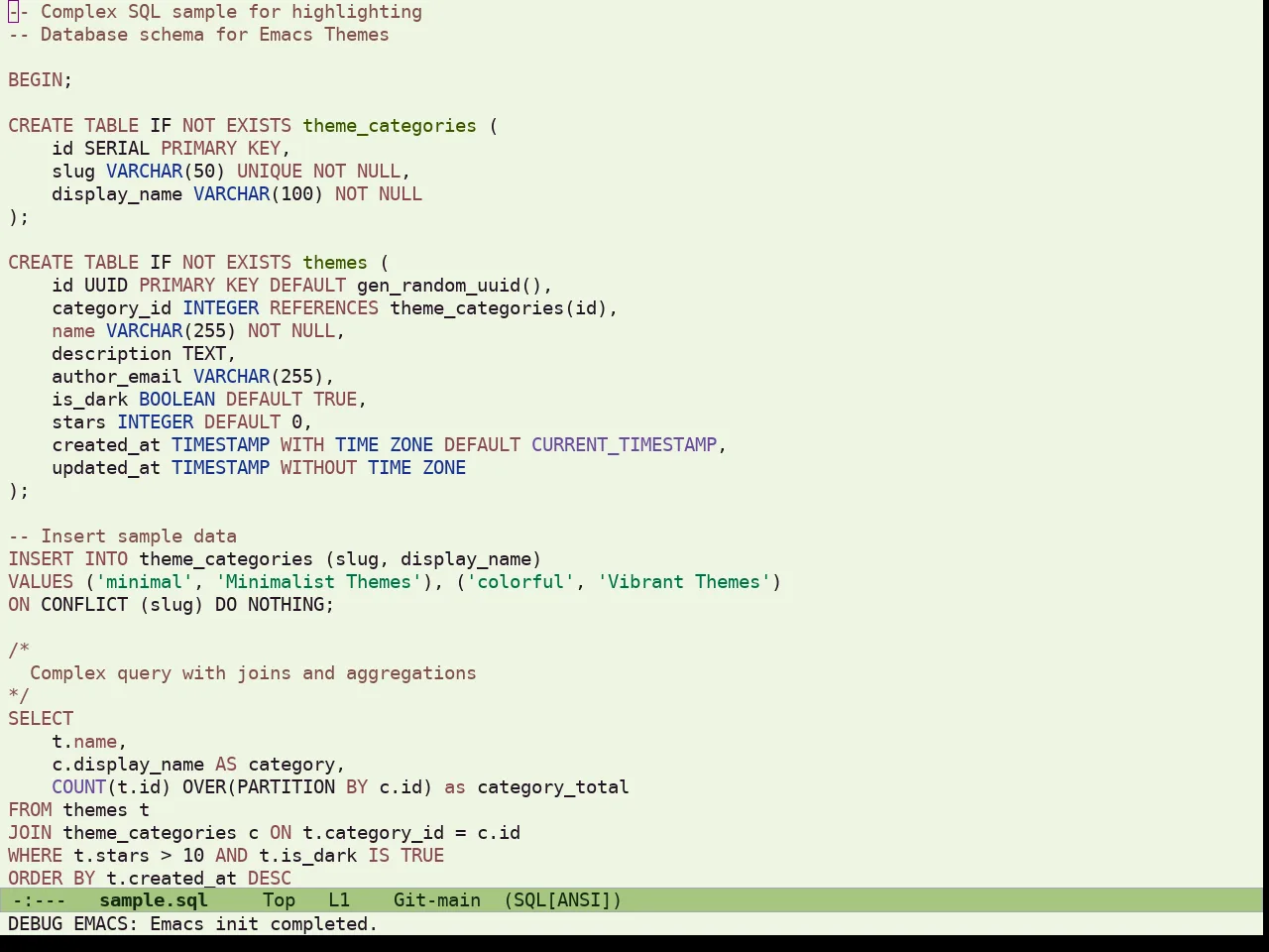 Ef Elea Light Theme in sql-mode