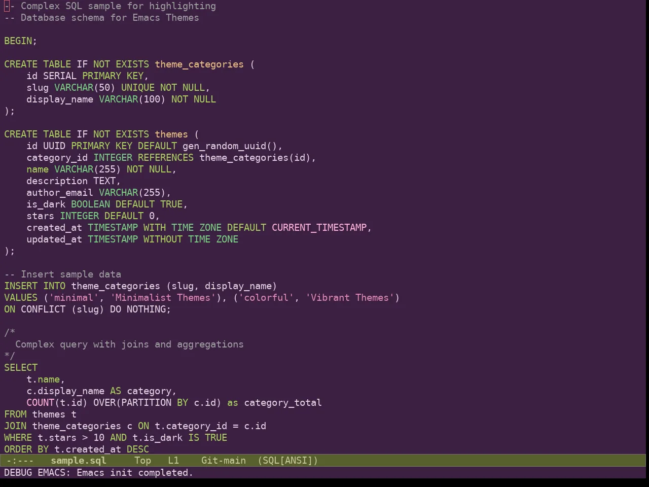 Ef Fig Theme in sql-mode