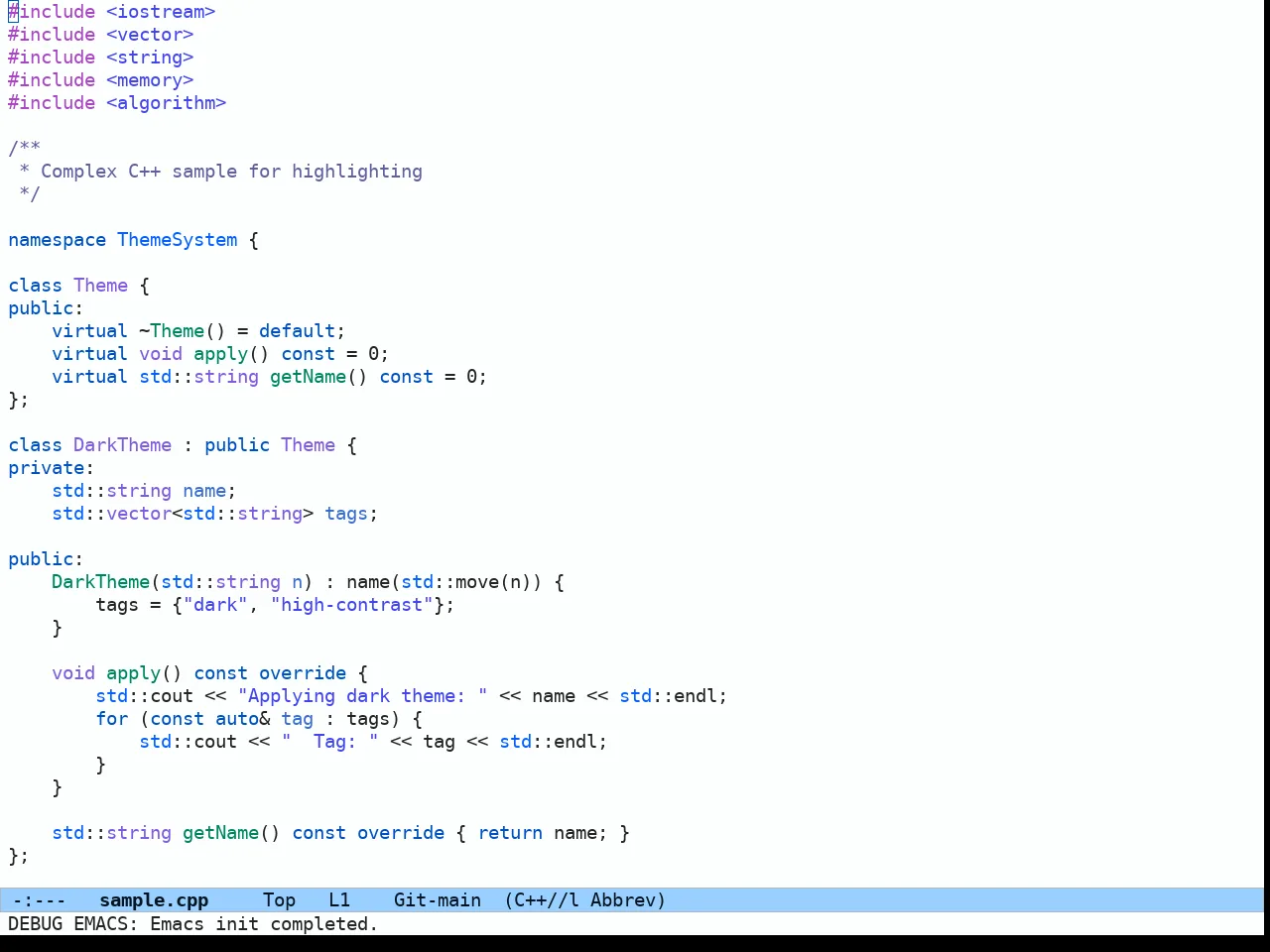 Ef Frost Theme in c++-mode