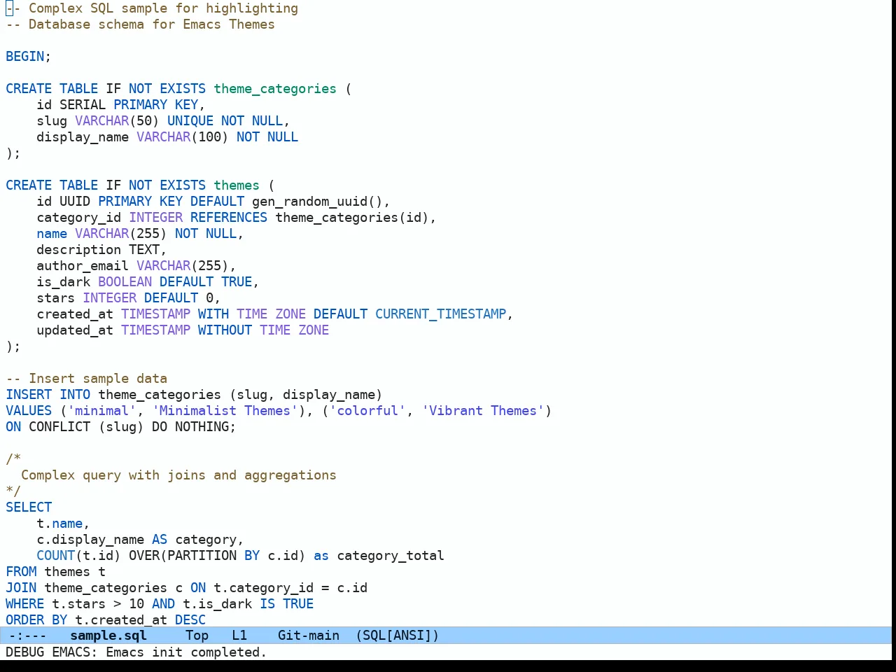 Ef Frost Theme in sql-mode