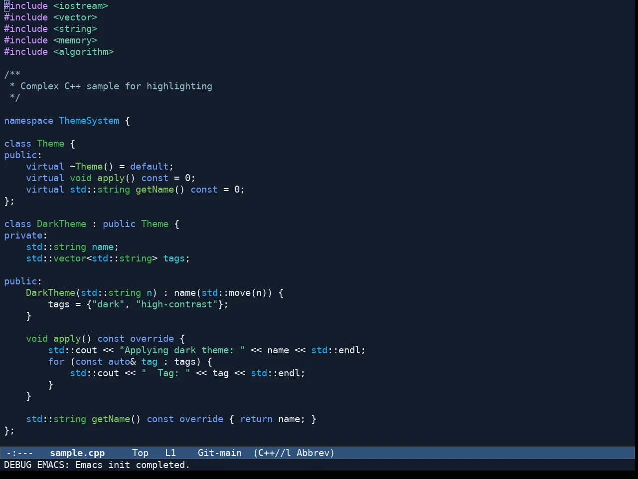 Ef Maris Dark Theme in c++-mode
