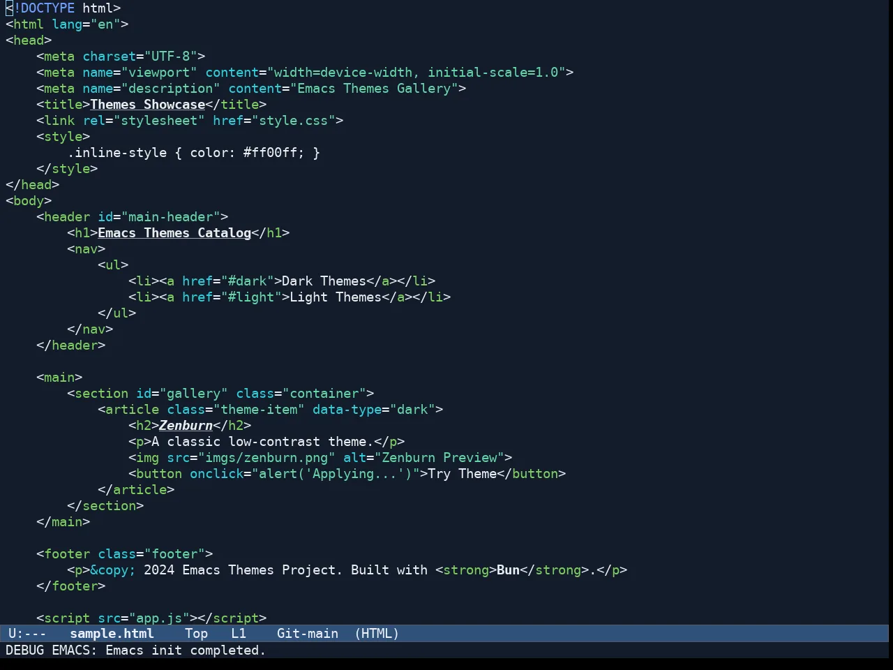 Ef Maris Dark Theme in html-mode
