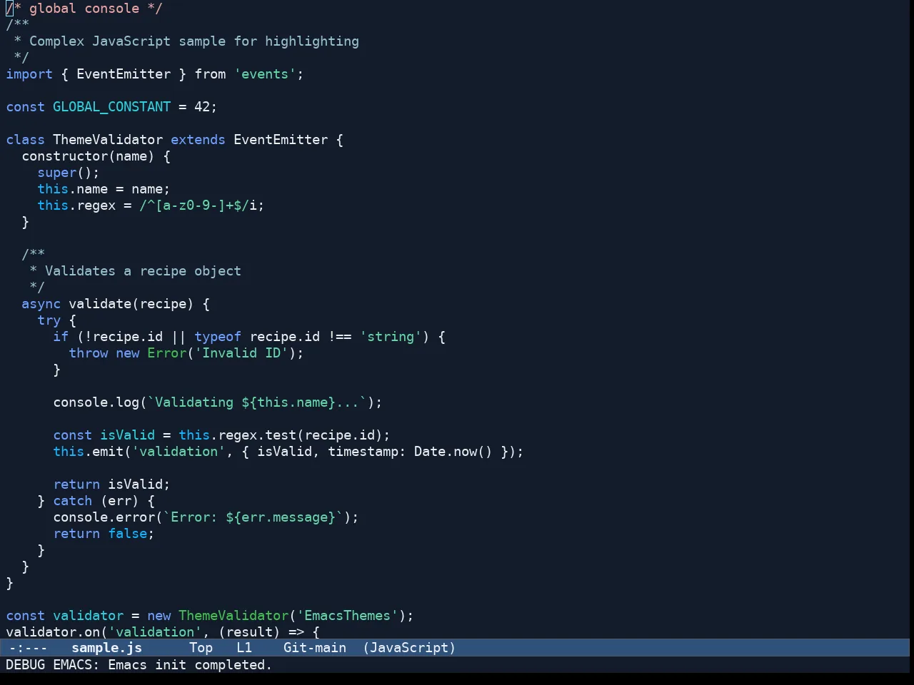 Ef Maris Dark Theme in javascript-mode