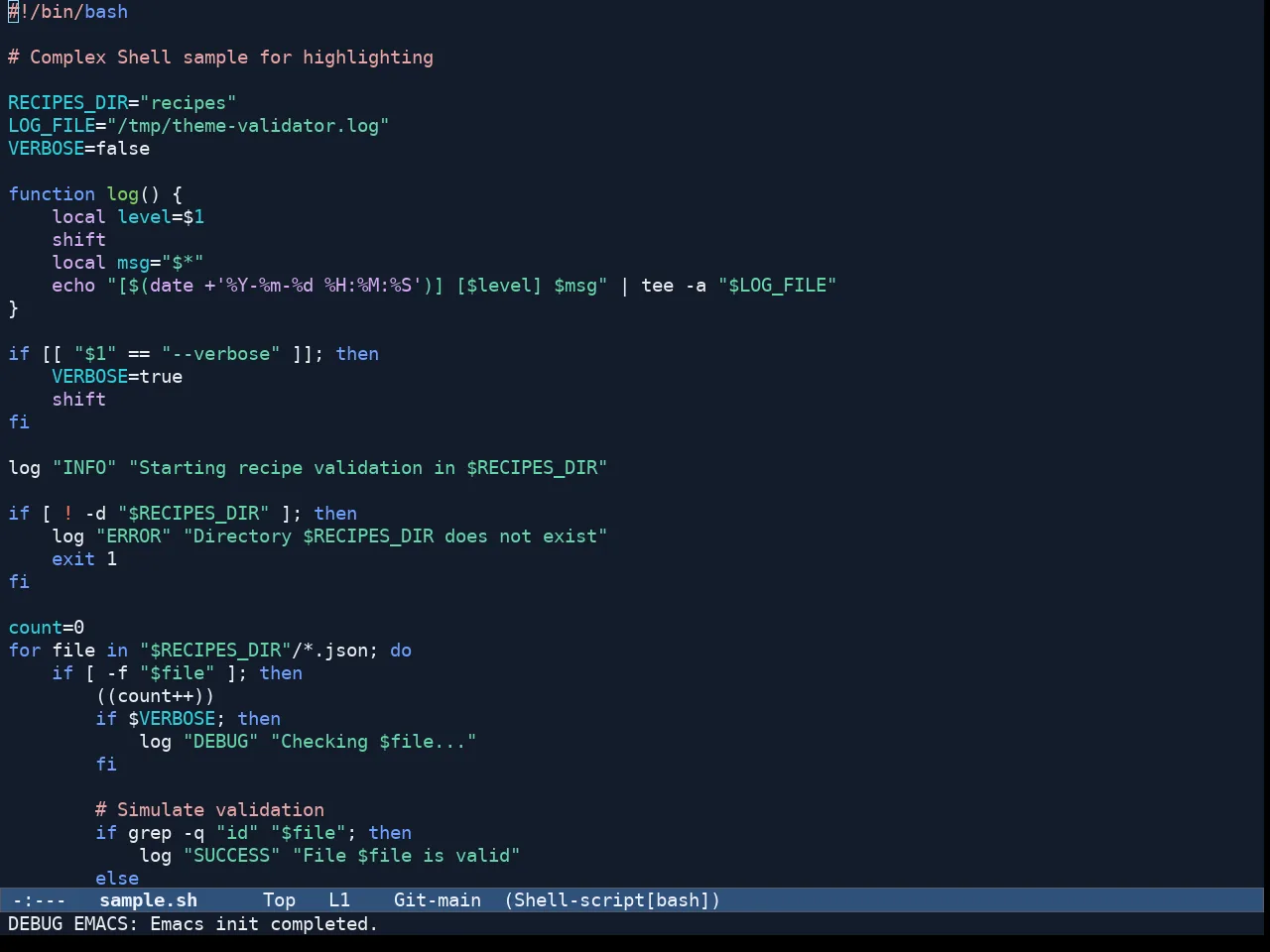 Ef Maris Dark Theme in sh-mode