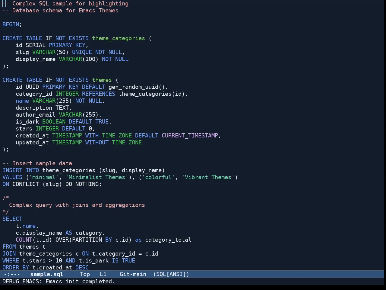 Ef Maris Dark Theme in sql-mode