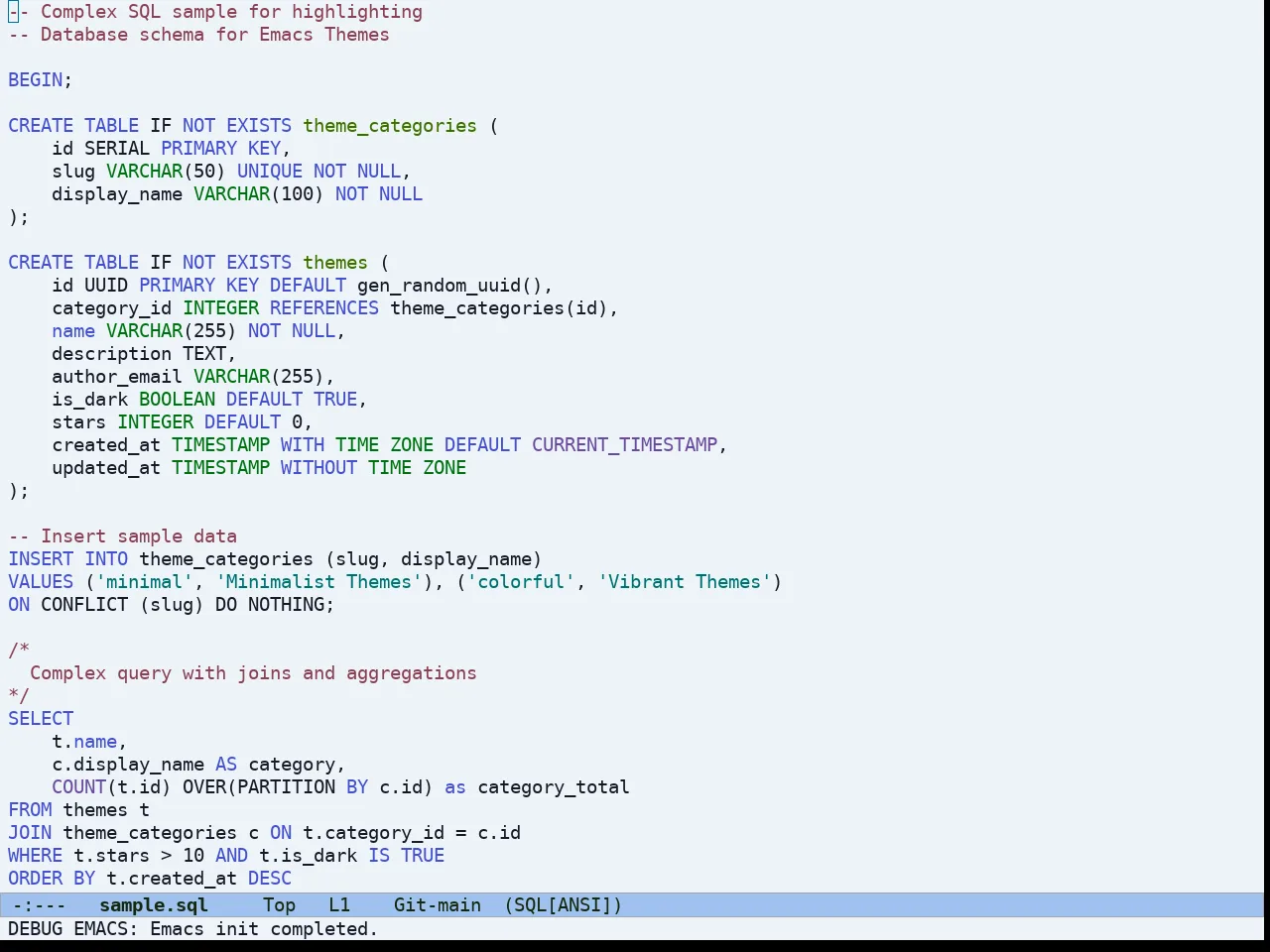 Ef Maris Light Theme in sql-mode