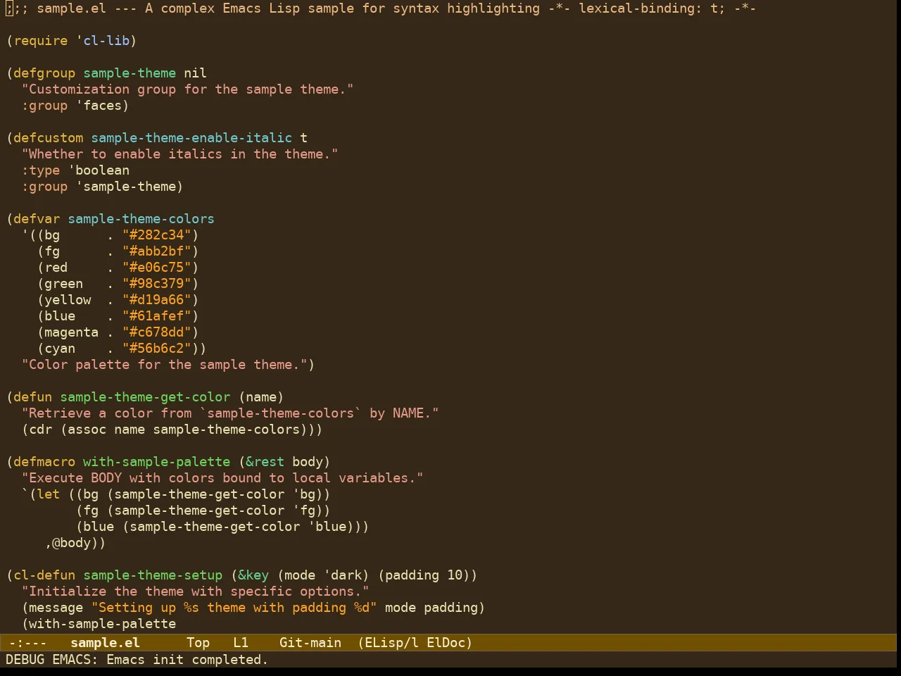 Ef Melissa Dark Theme in emacs-lisp-mode