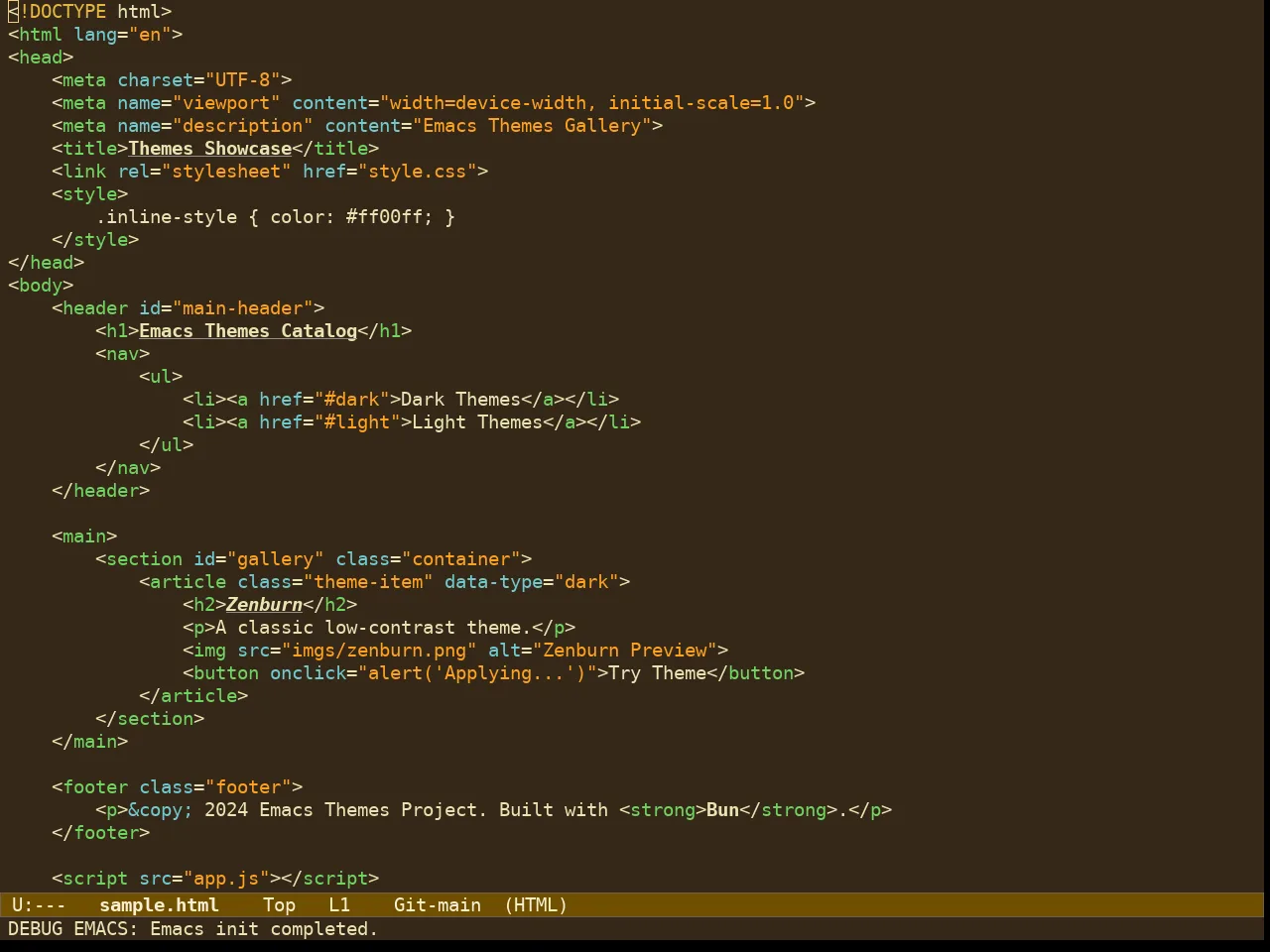 Ef Melissa Dark Theme in html-mode