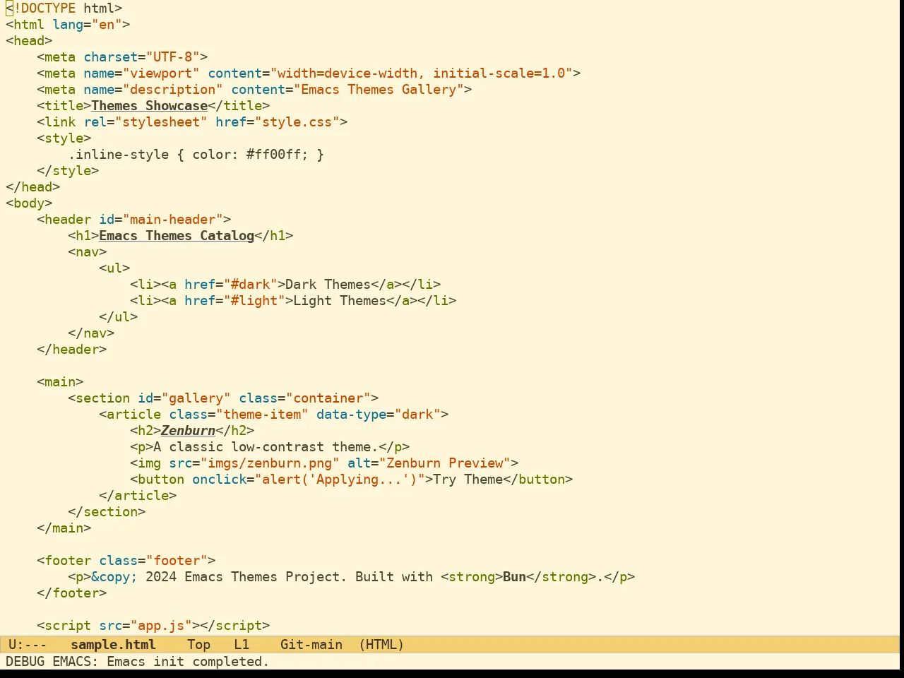 Ef Melissa Light Theme in html-mode