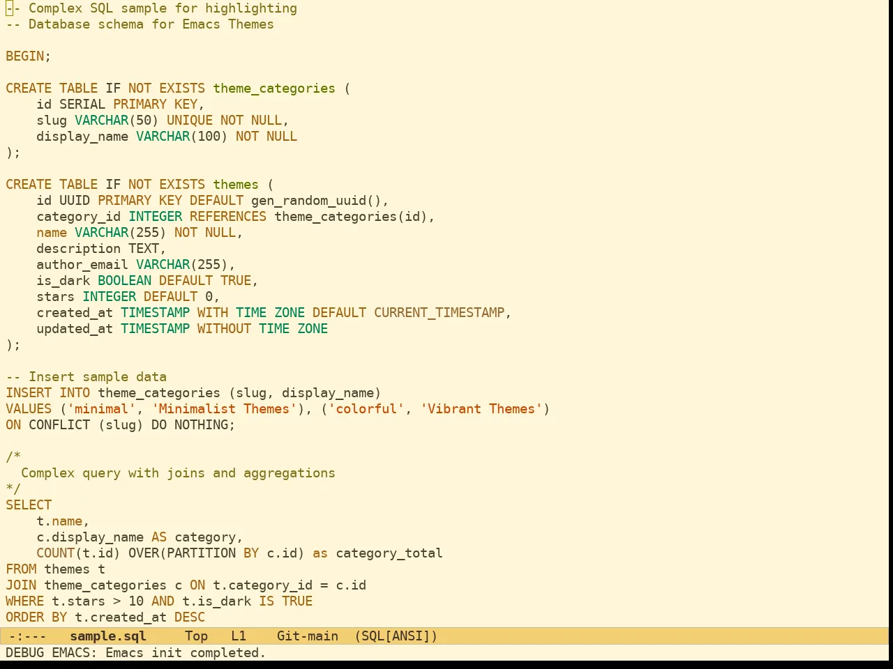 Ef Melissa Light Theme in sql-mode