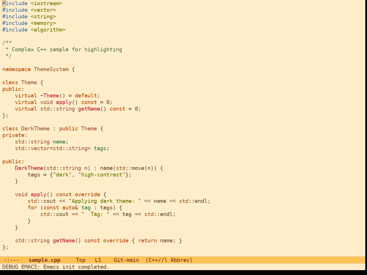 Ef Orange Theme in c++-mode