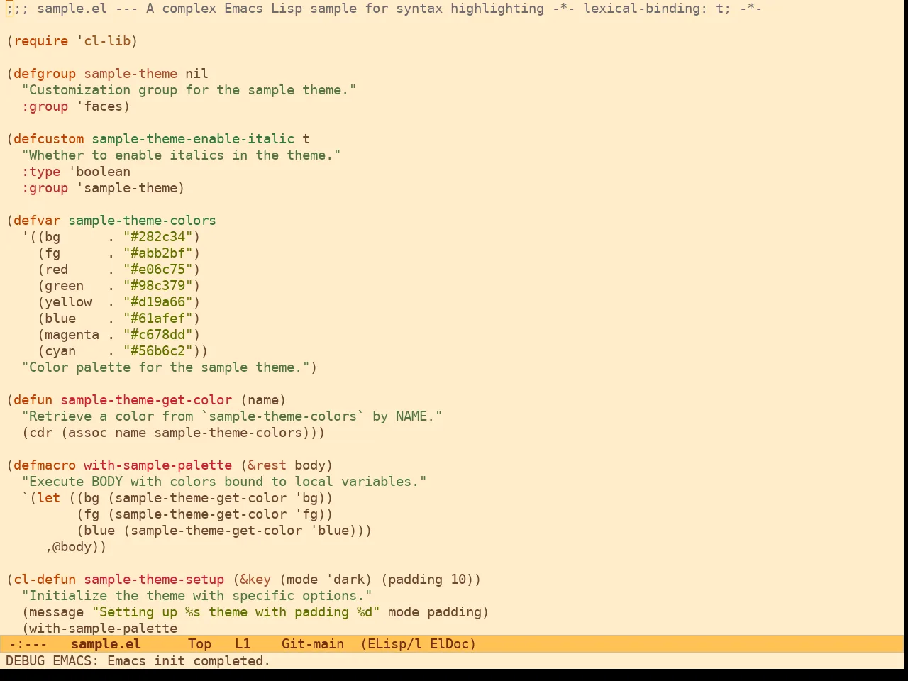 Ef Orange Theme in emacs-lisp-mode