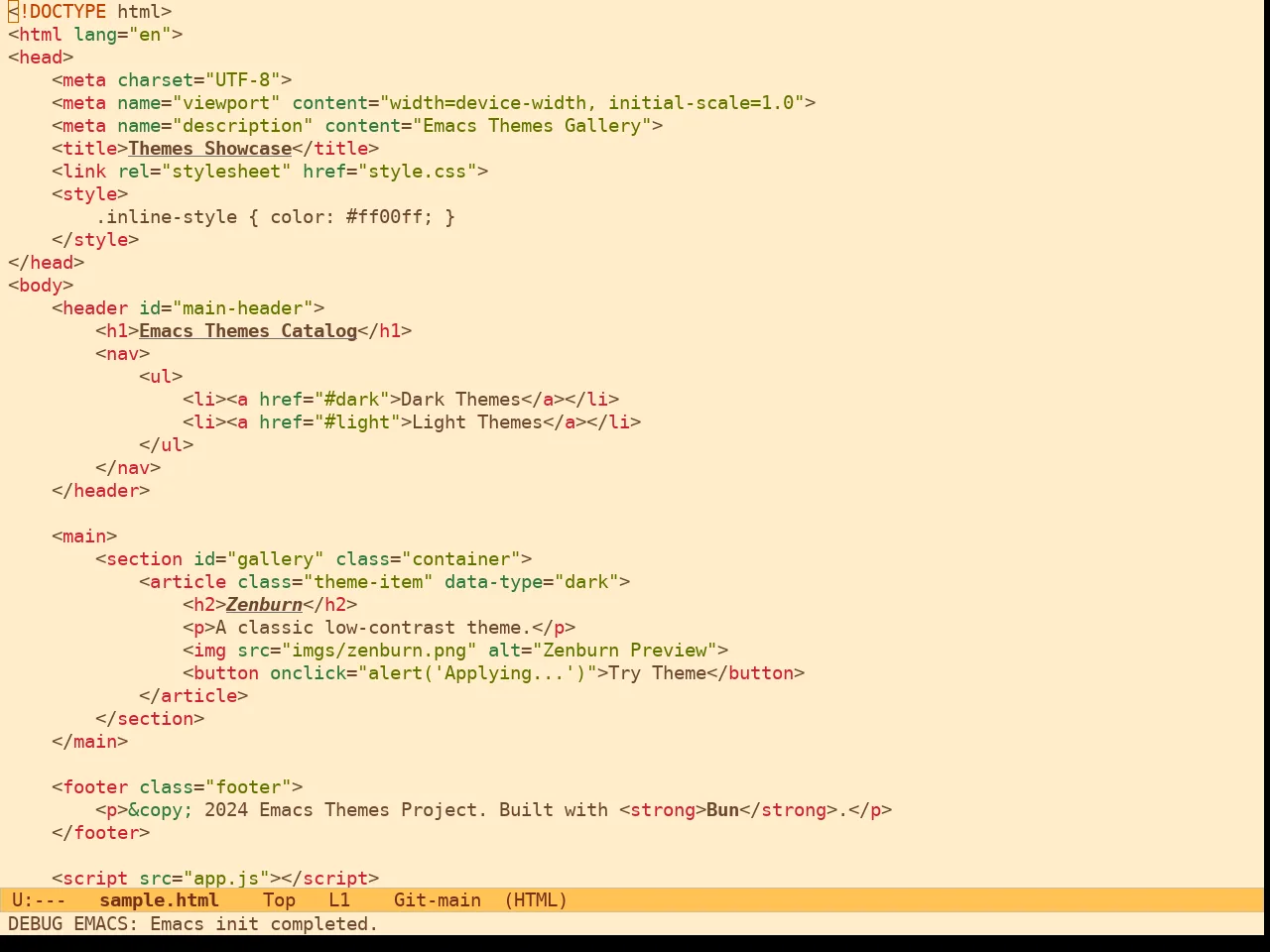Ef Orange Theme in html-mode