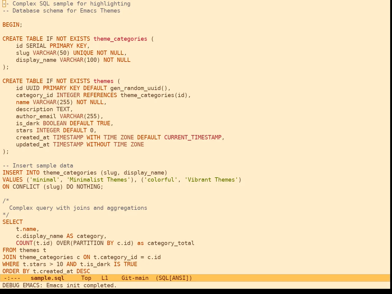 Ef Orange Theme in sql-mode