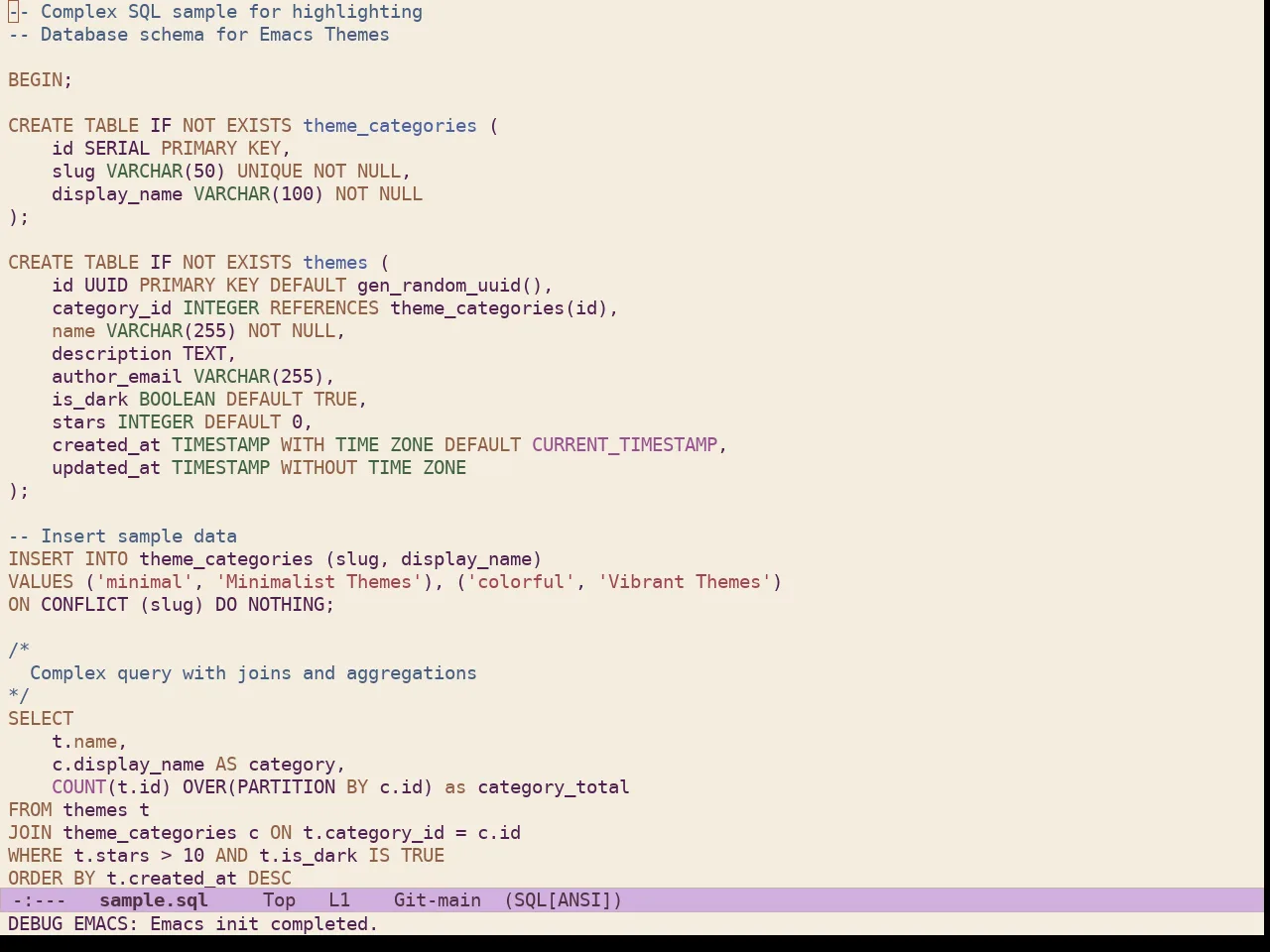 Ef Reverie Theme in sql-mode