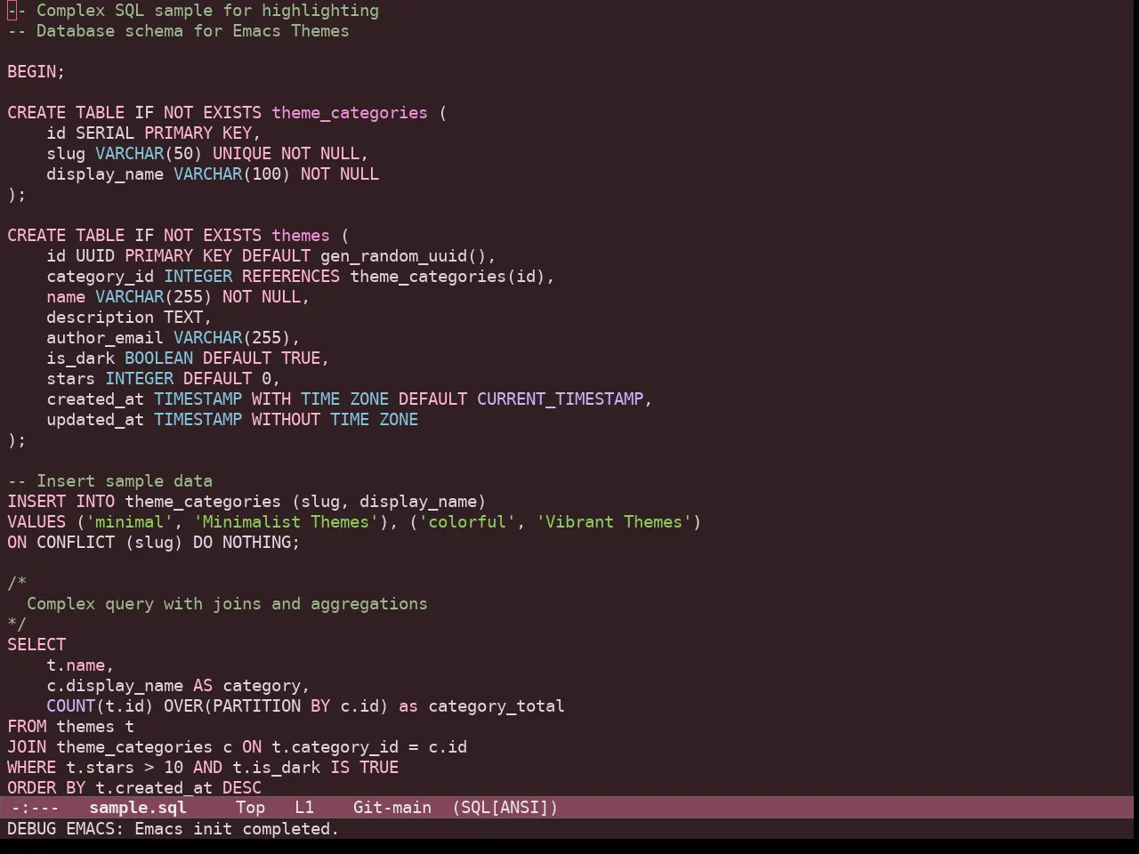 Ef Rosa Theme in sql-mode