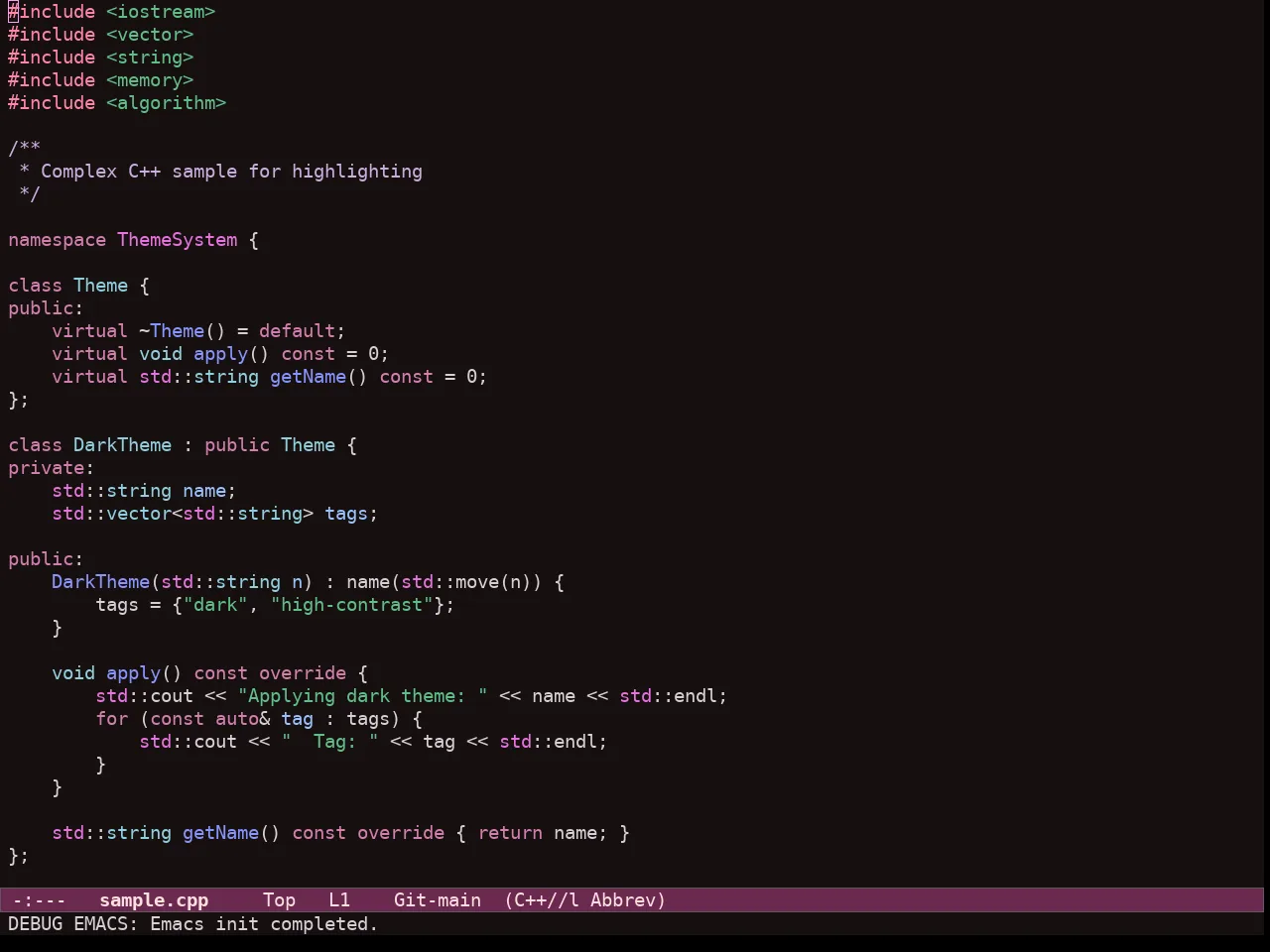 Ef Trio Dark Theme in c++-mode