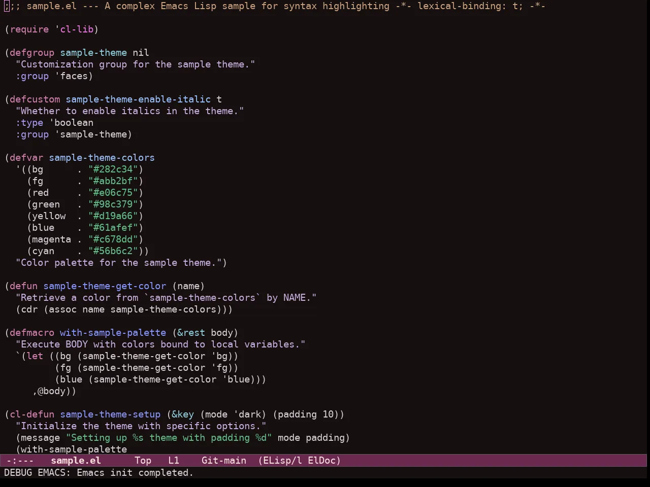 Ef Trio Dark Theme in emacs-lisp-mode