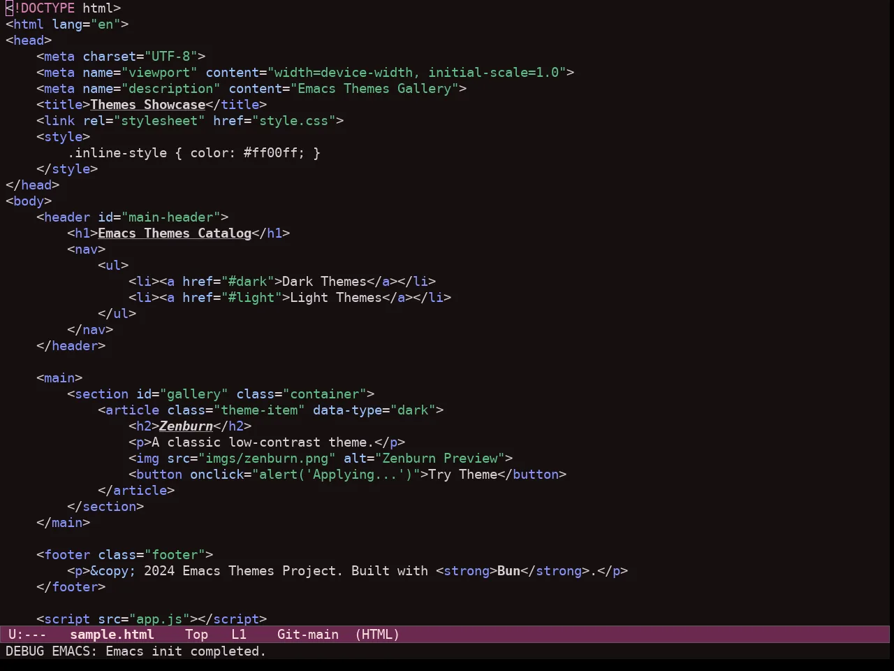 Ef Trio Dark Theme in html-mode