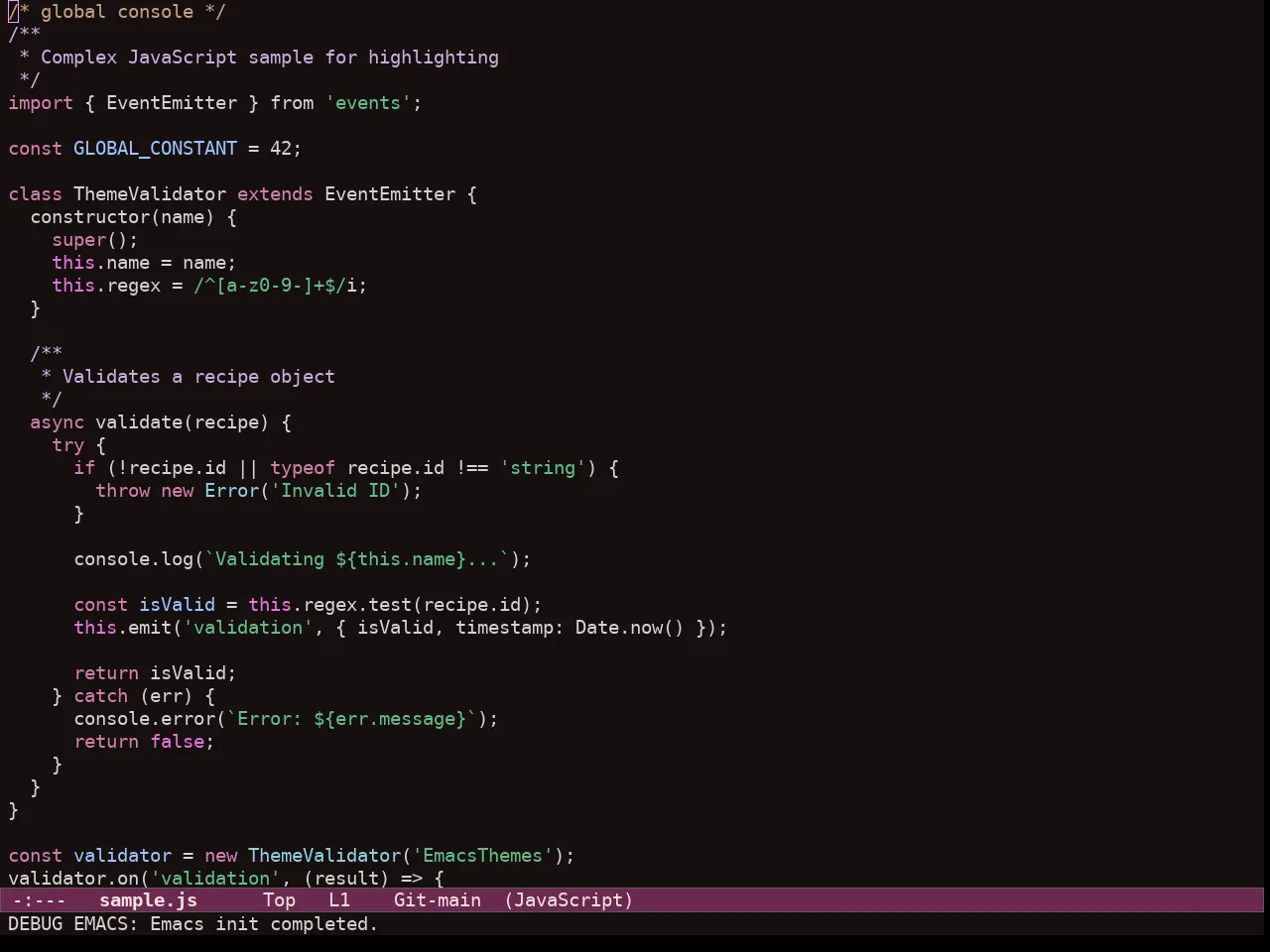 Ef Trio Dark Theme in javascript-mode