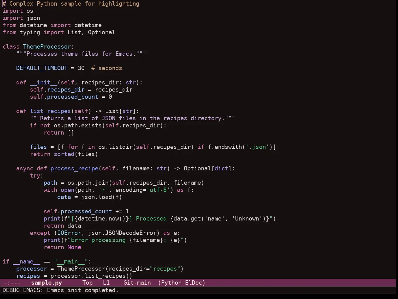 Ef Trio Dark Theme in python-mode