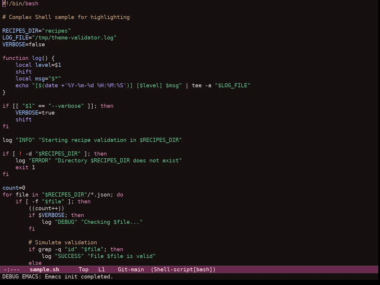 Ef Trio Dark Theme in sh-mode