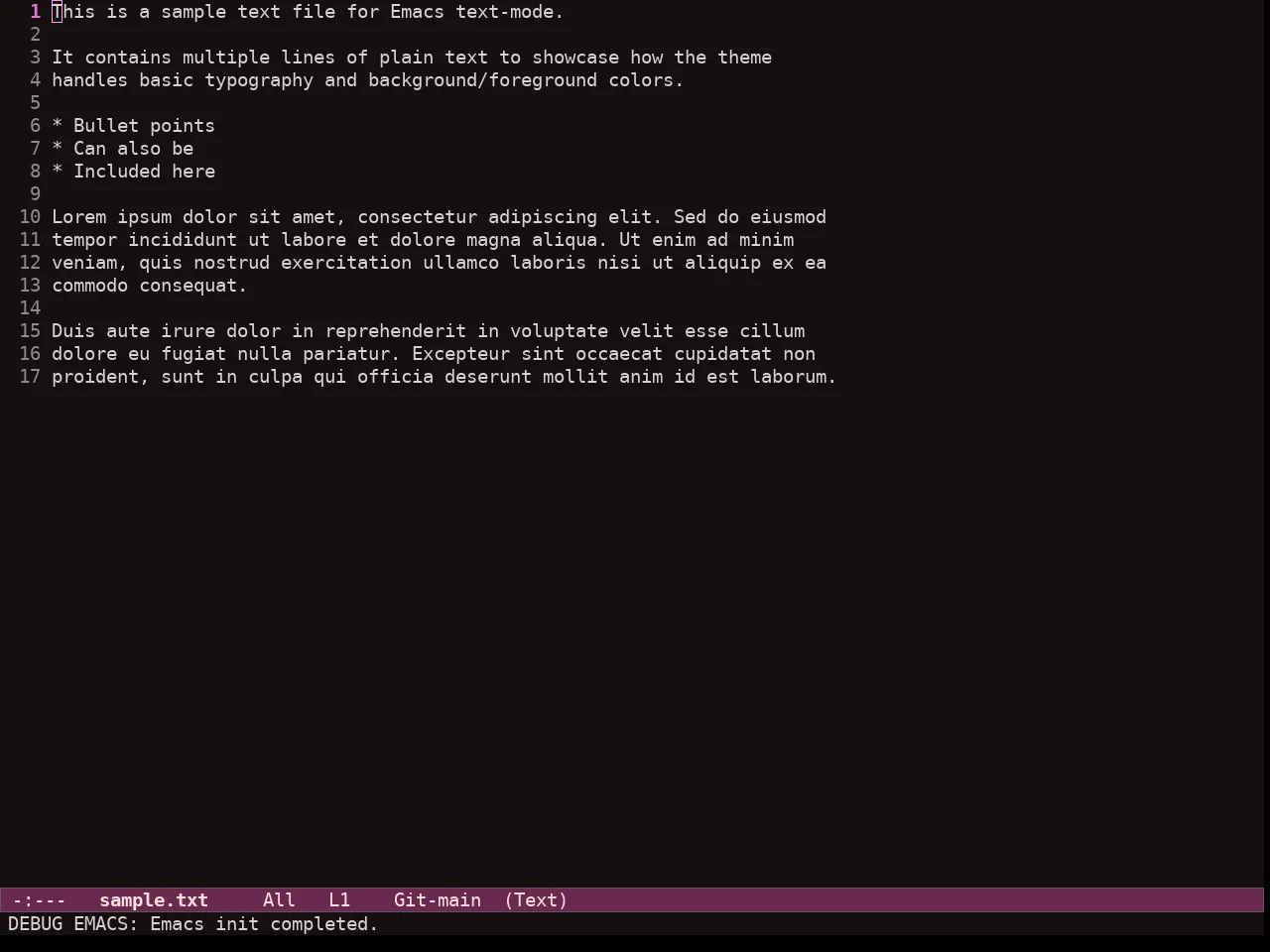 Ef Trio Dark Theme in text-mode