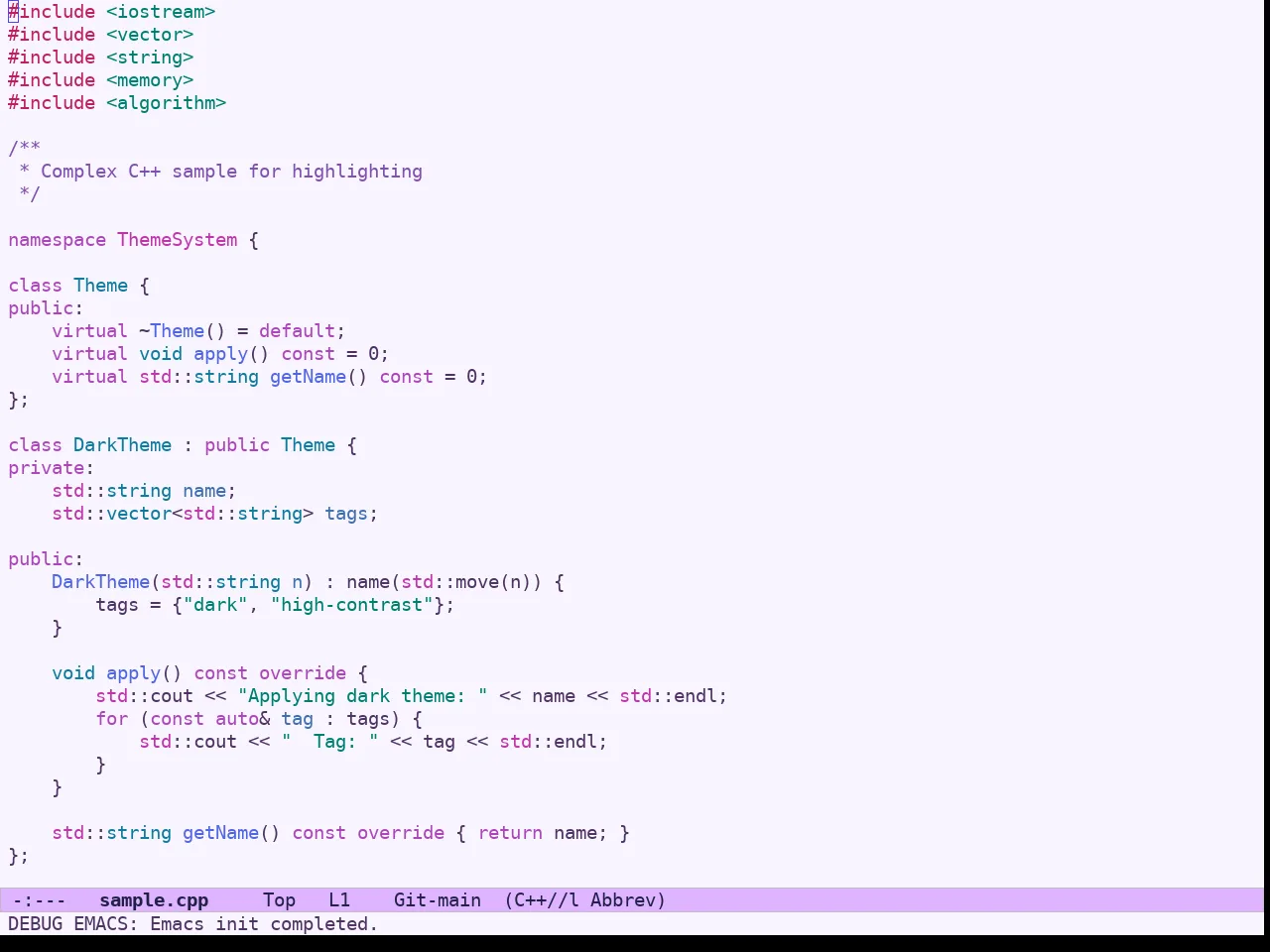 Ef Trio Light Theme in c++-mode