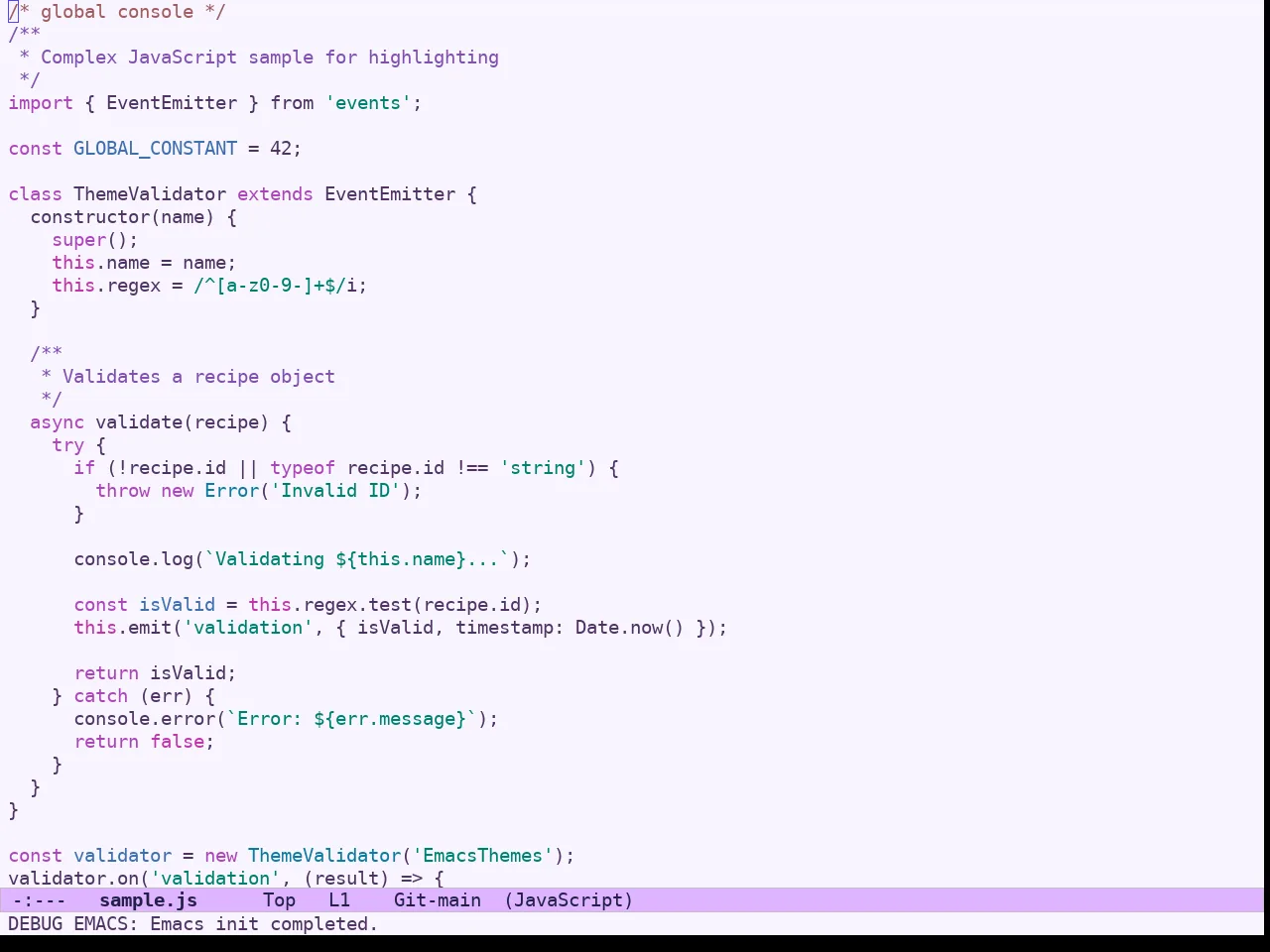 Ef Trio Light Theme in javascript-mode