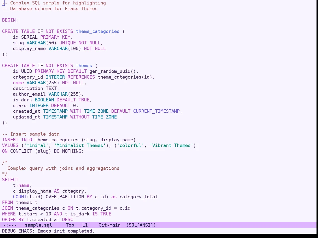 Ef Trio Light Theme in sql-mode