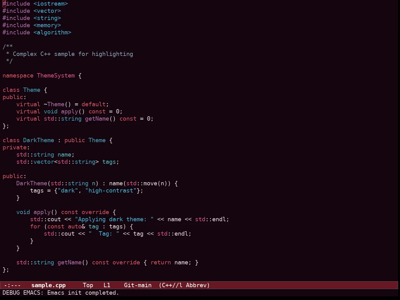 Ef Tritanopia Dark Theme in c++-mode