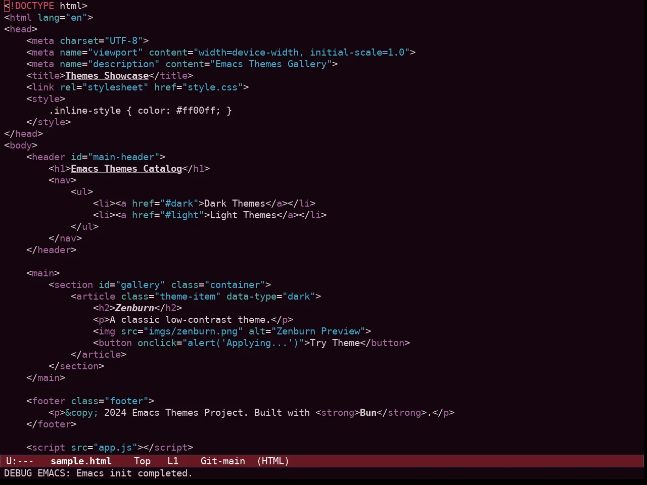 Ef Tritanopia Dark Theme in html-mode