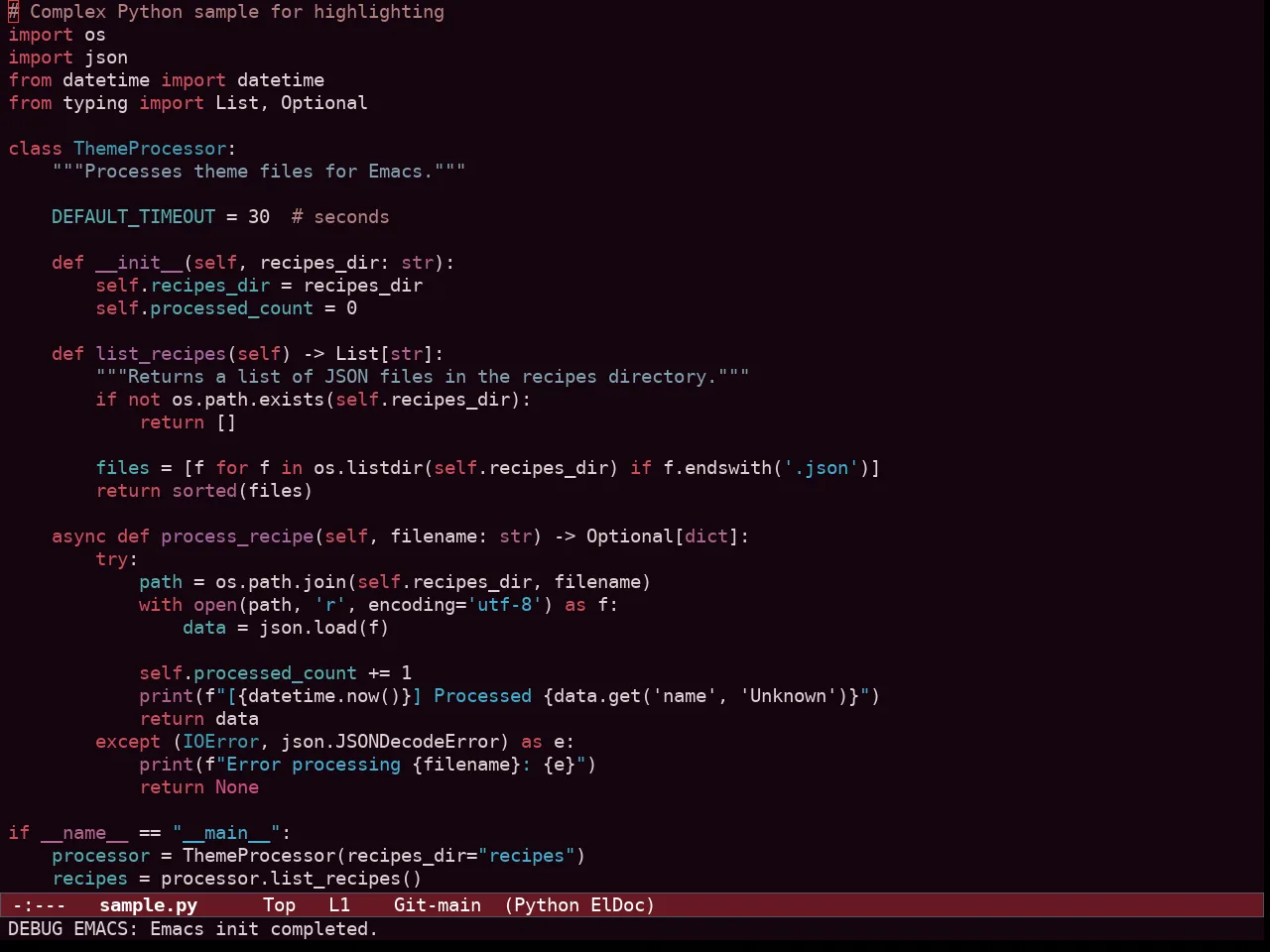 Ef Tritanopia Dark Theme in python-mode