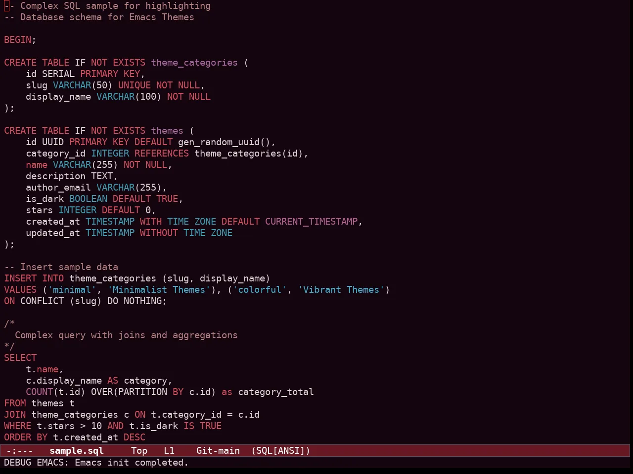 Ef Tritanopia Dark Theme in sql-mode
