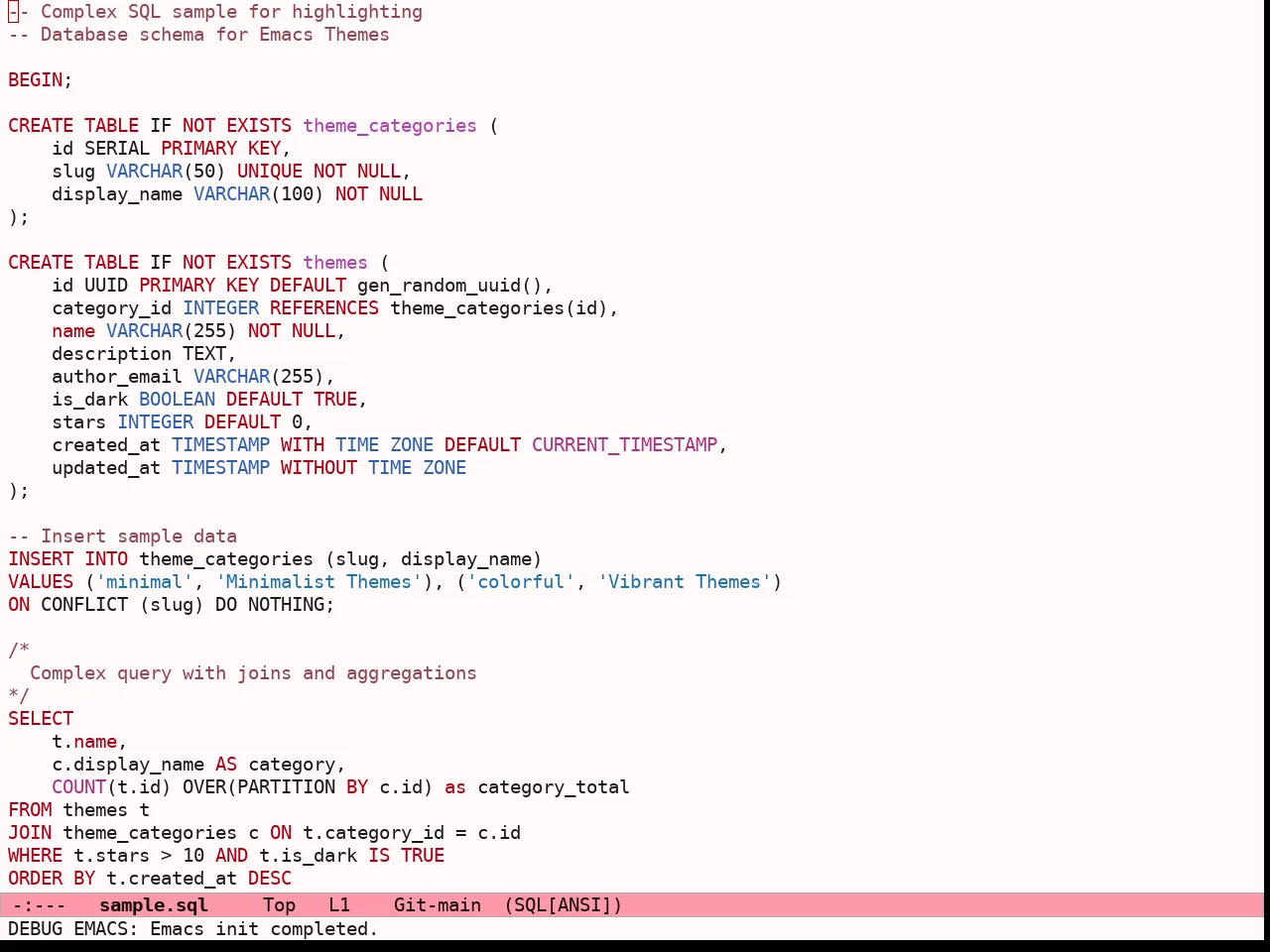 Ef Tritanopia Light Theme in sql-mode