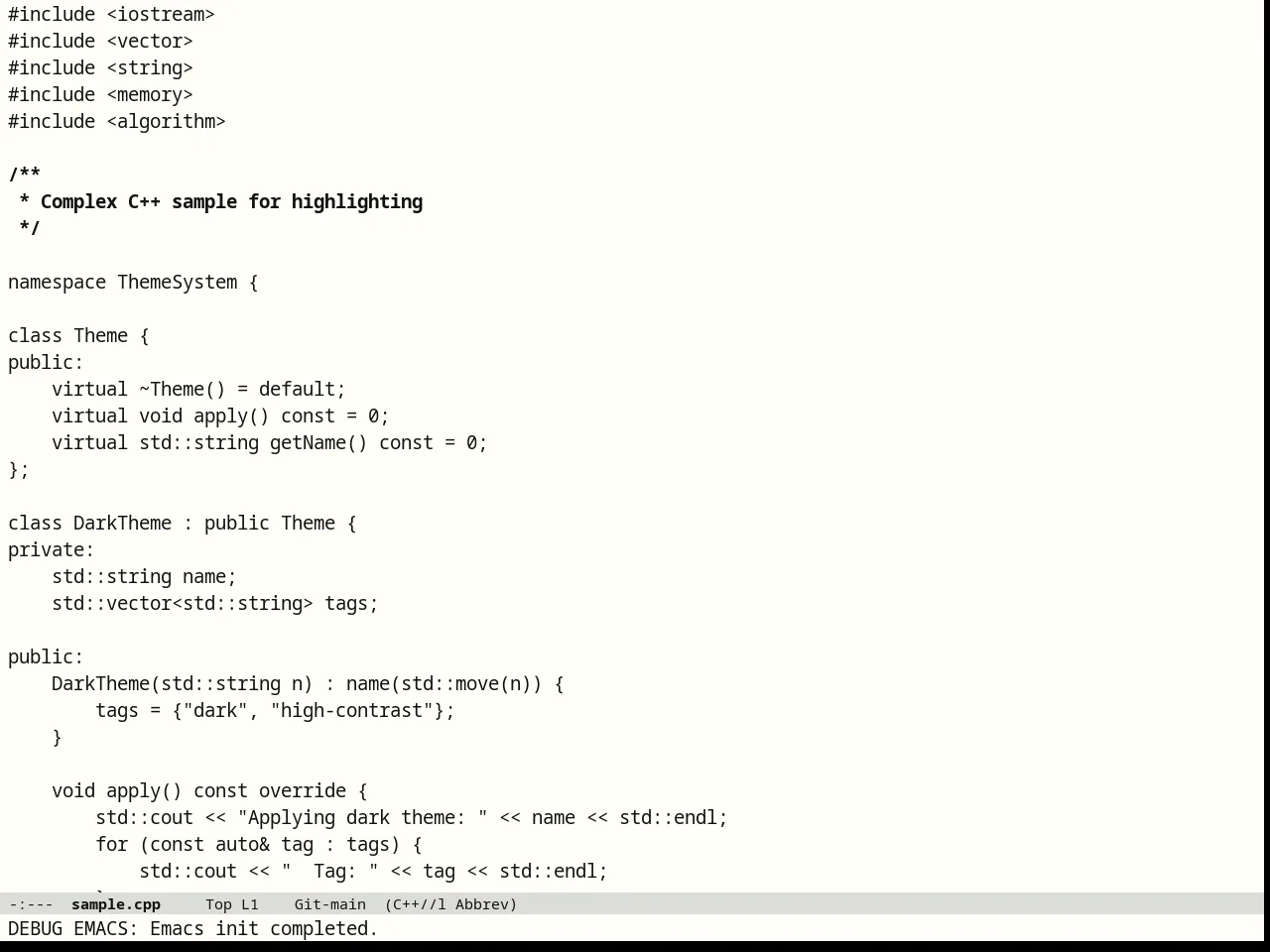 Eink Theme in c++-mode