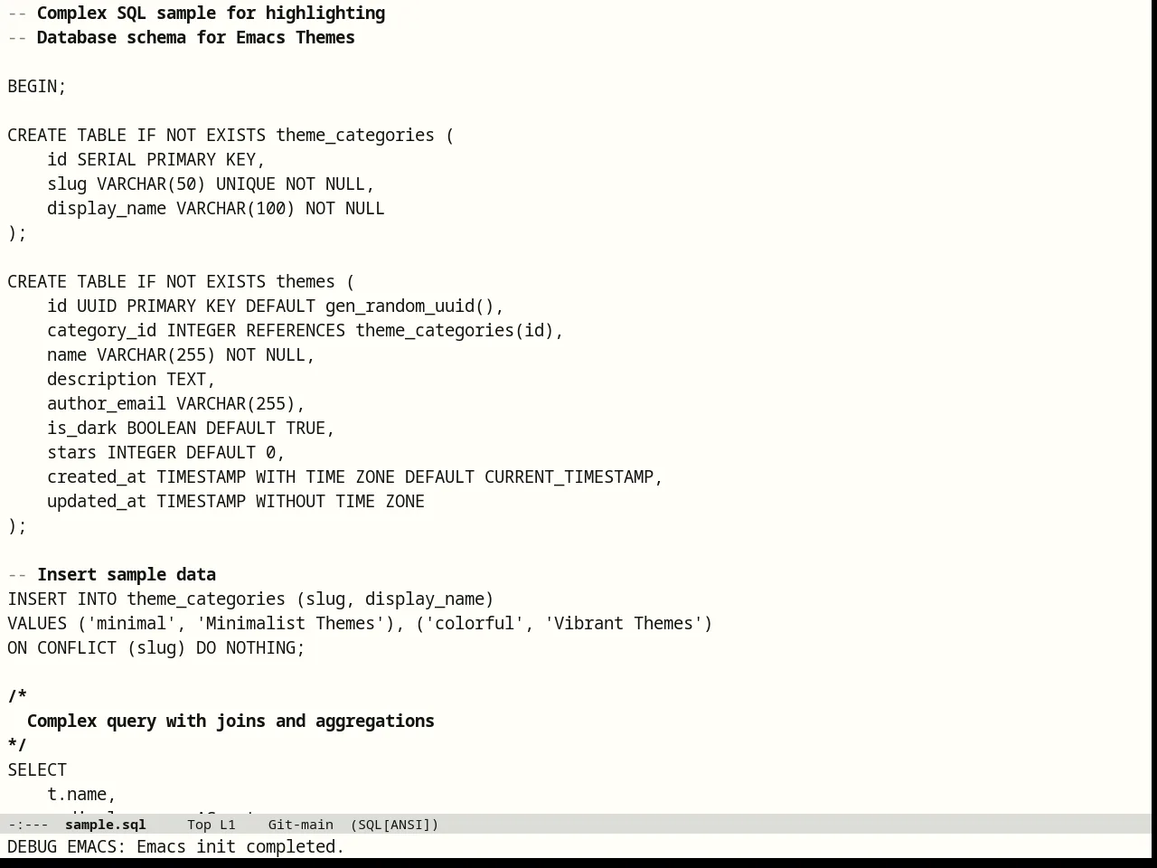 Eink Theme in sql-mode