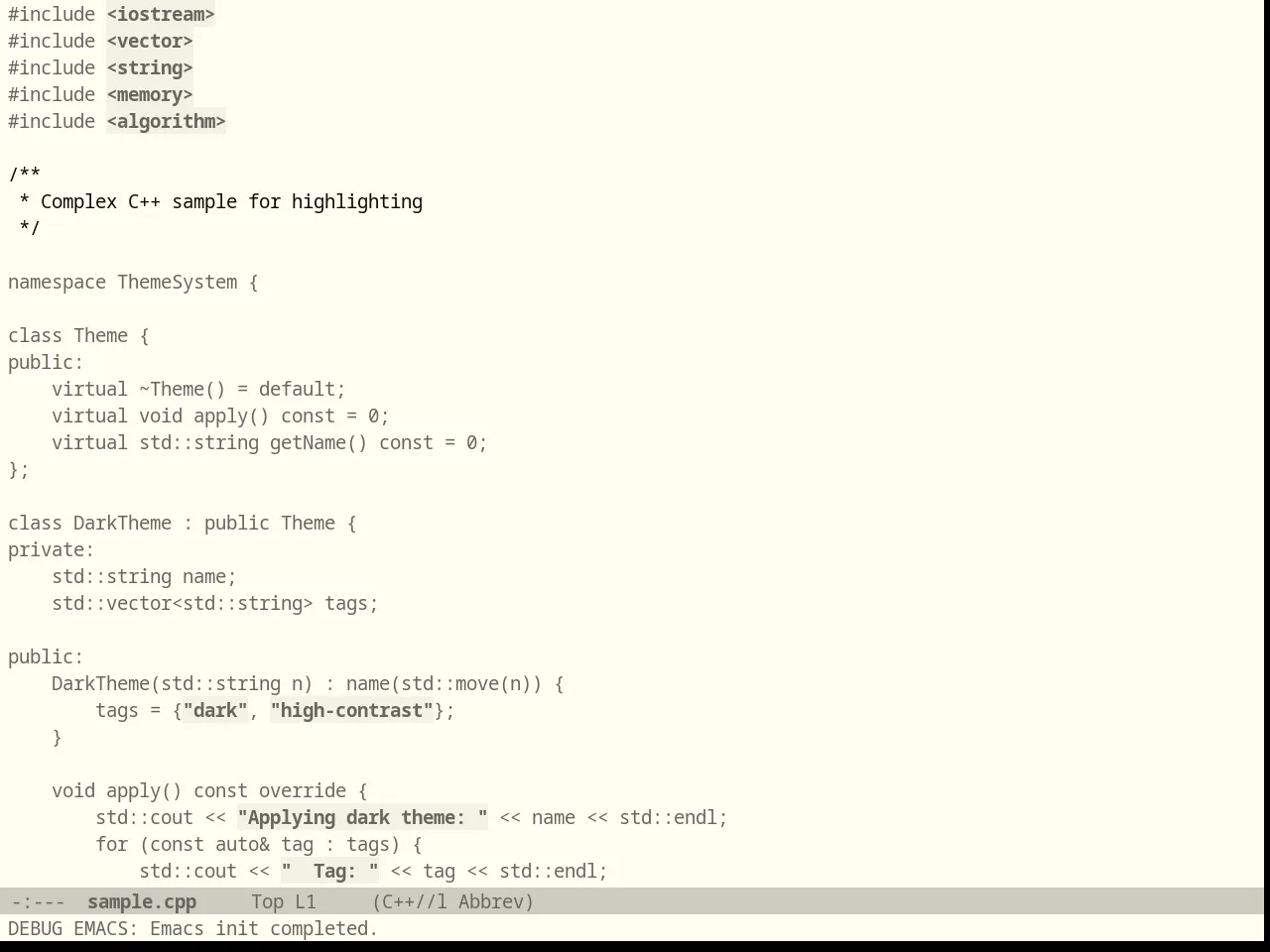 Einkless Theme in c++-mode