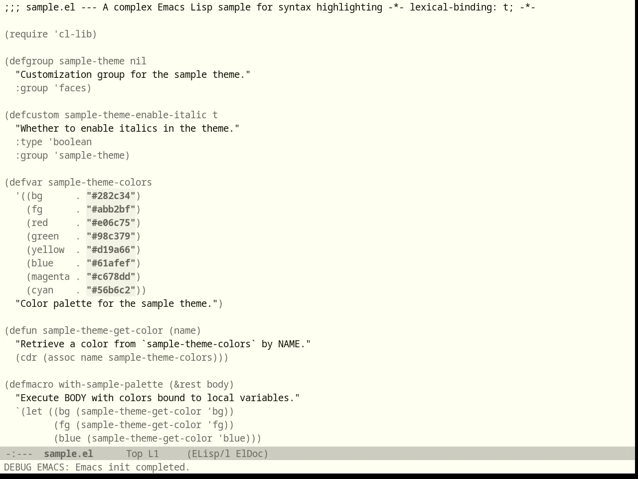 Einkless Theme in emacs-lisp-mode