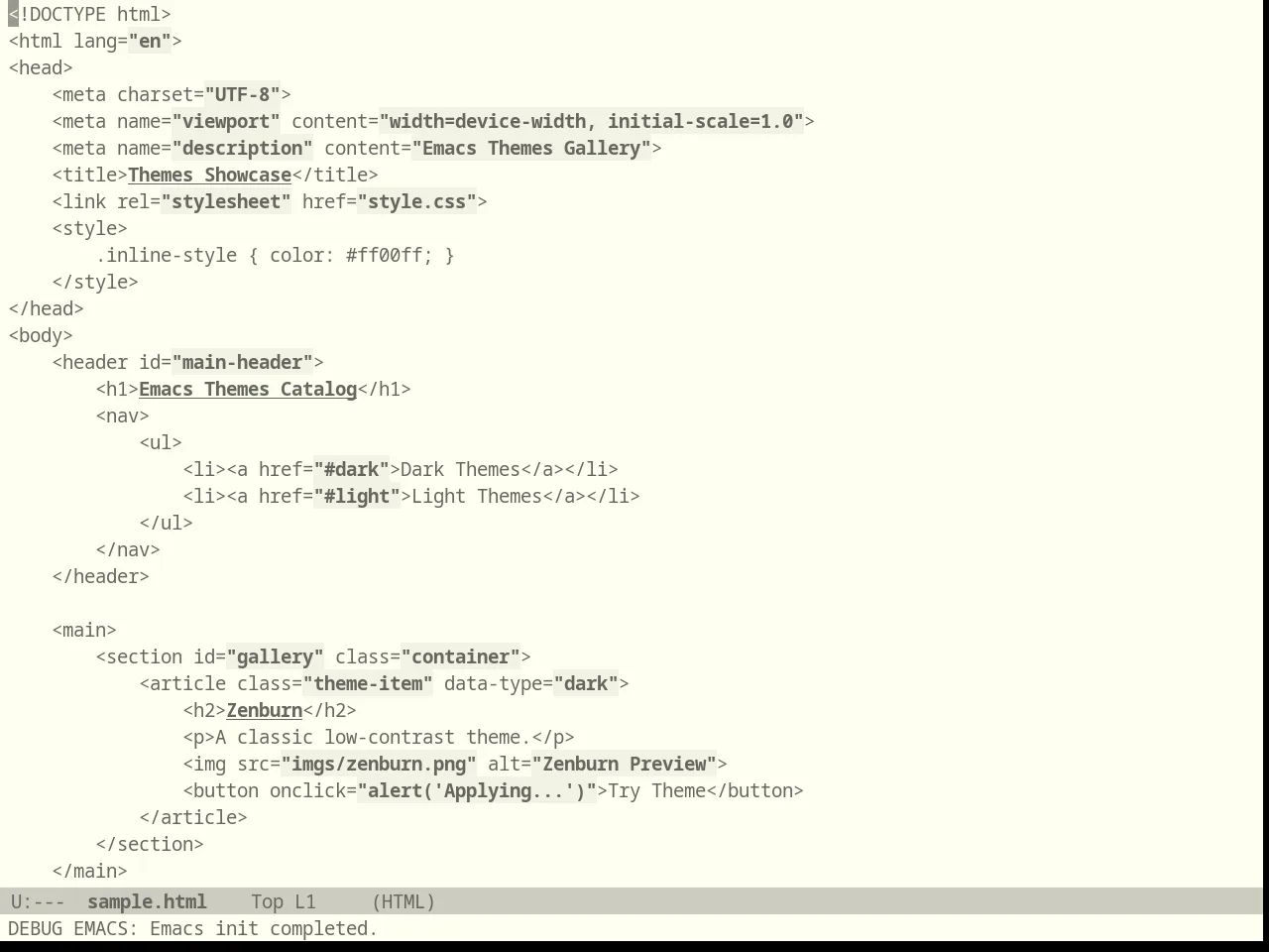 Einkless Theme in html-mode