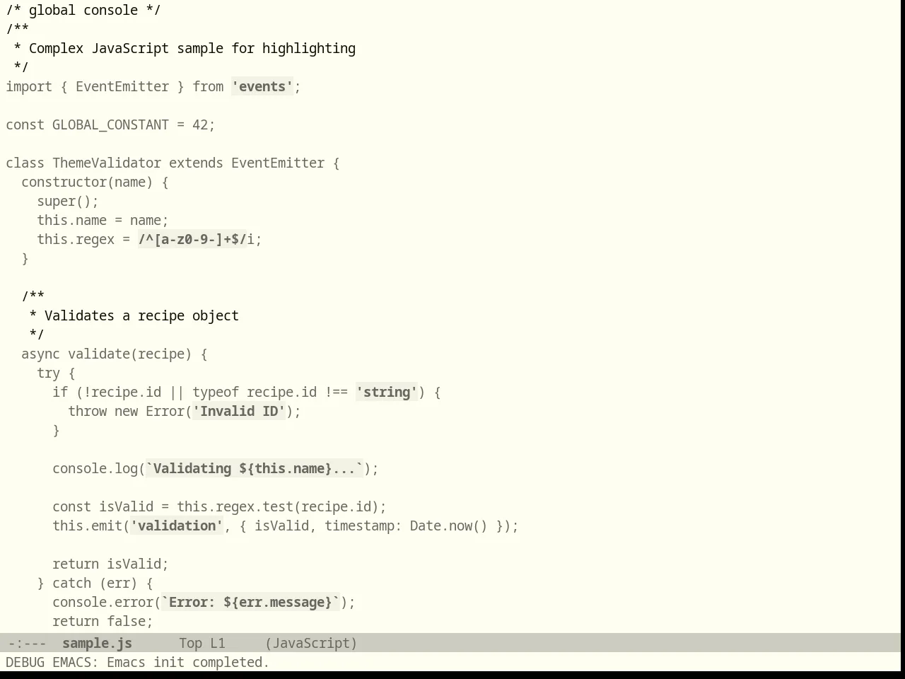 Einkless Theme in javascript-mode