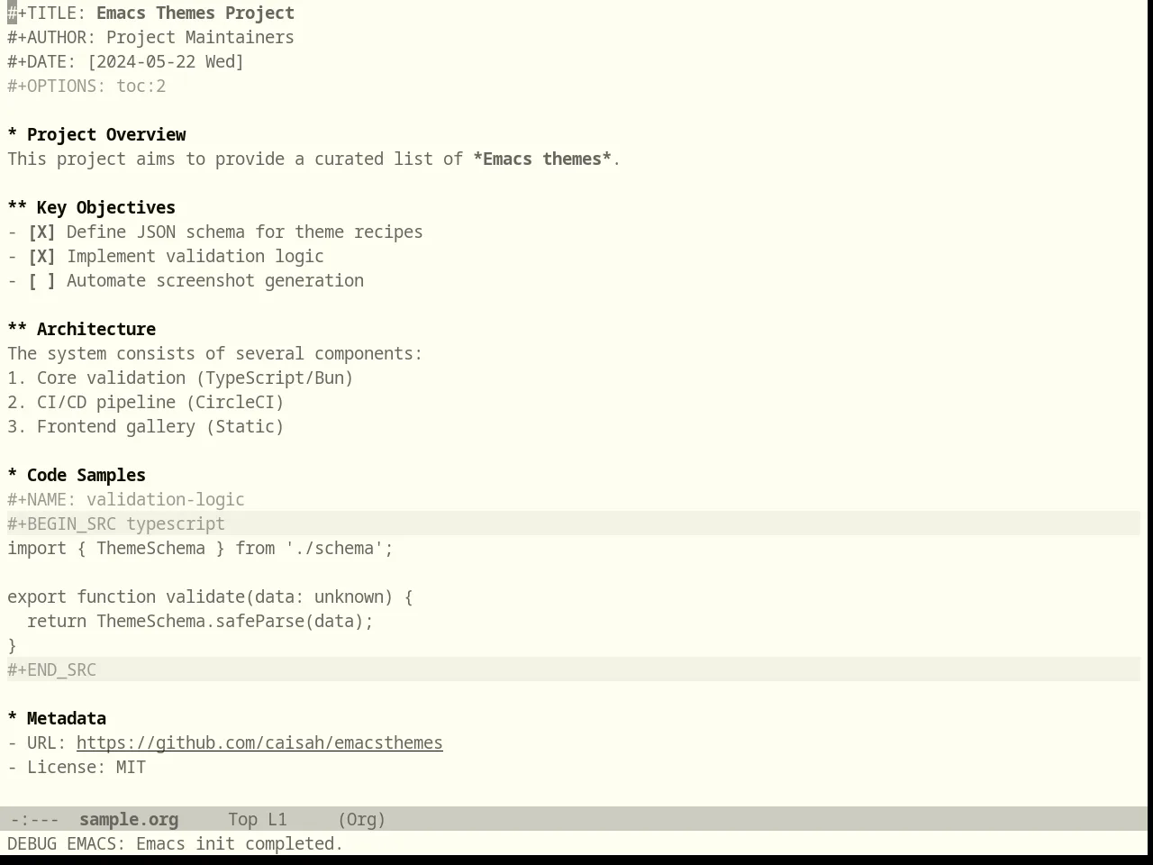 Einkless Theme in org-mode