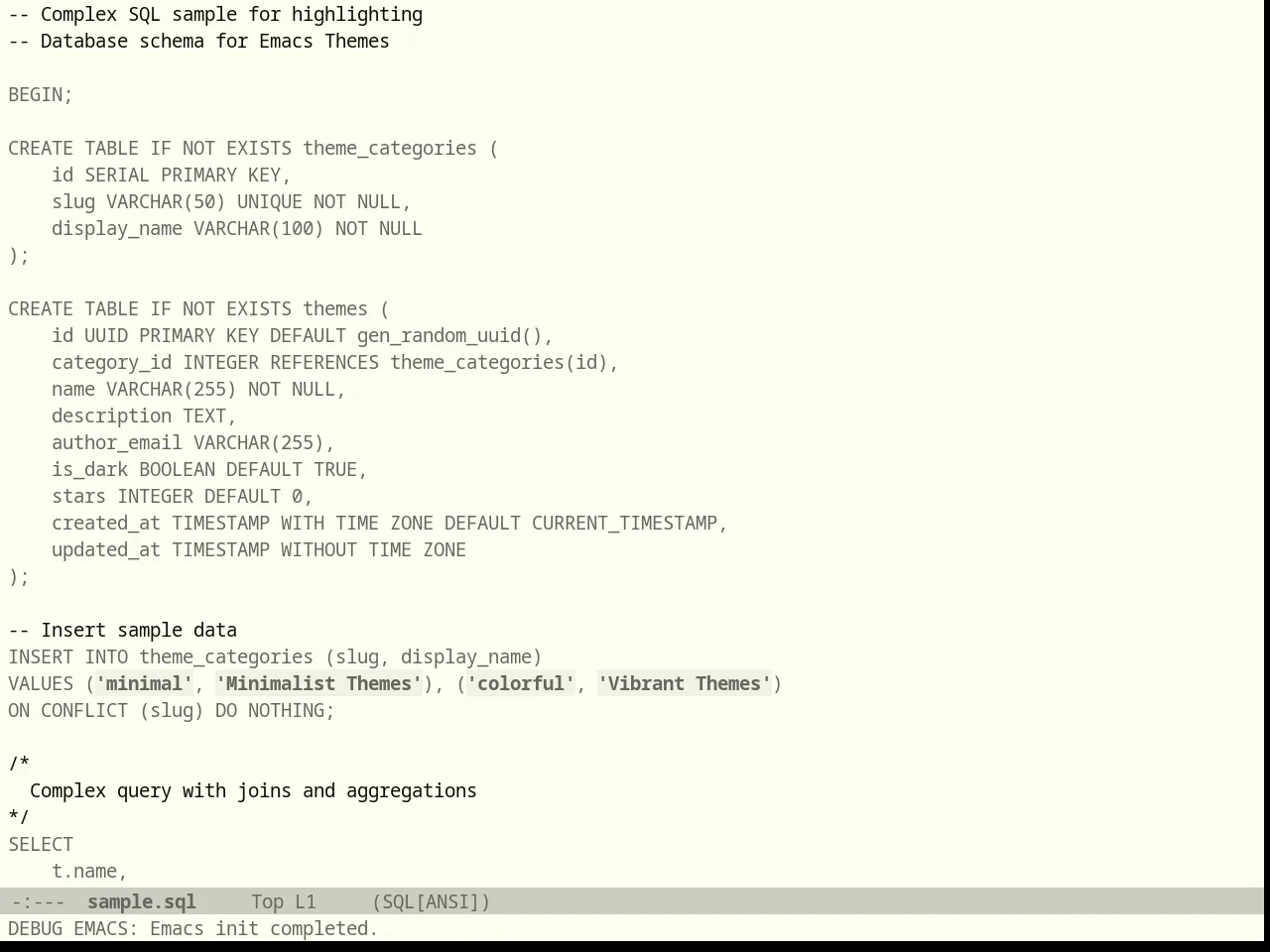 Einkless Theme in sql-mode