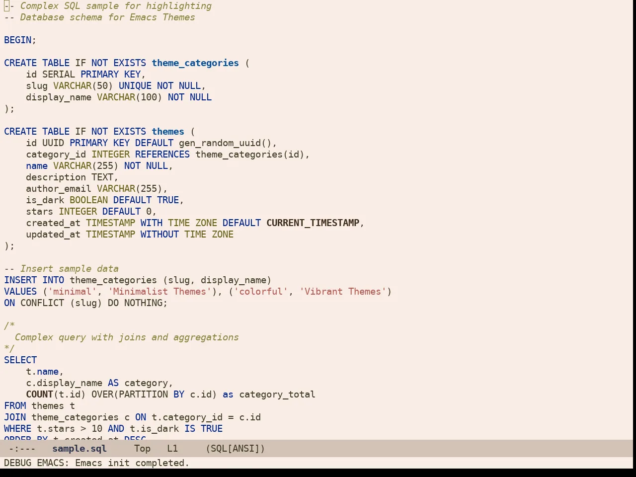 Ellas Theme in sql-mode