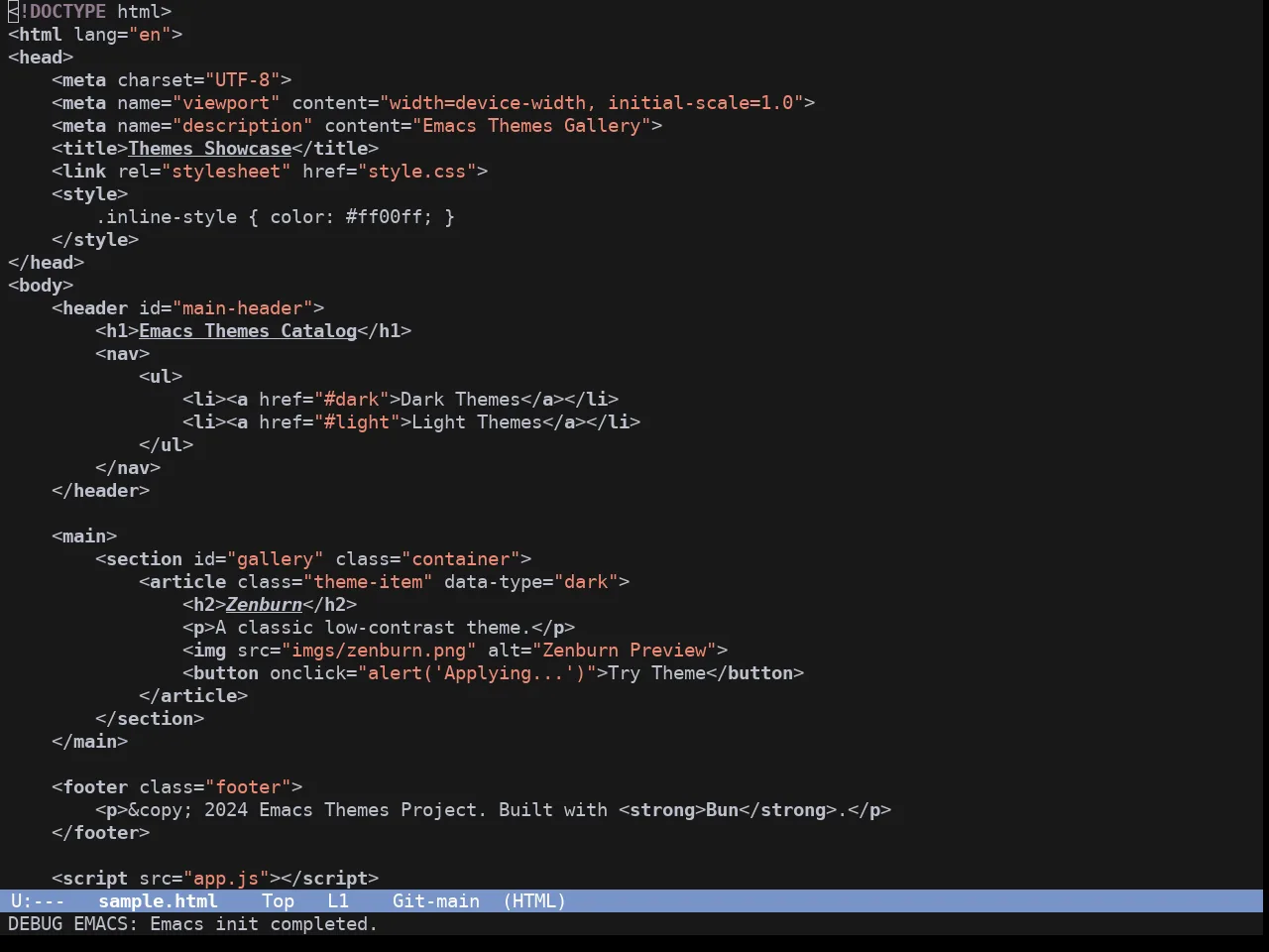 Elune Theme in html-mode