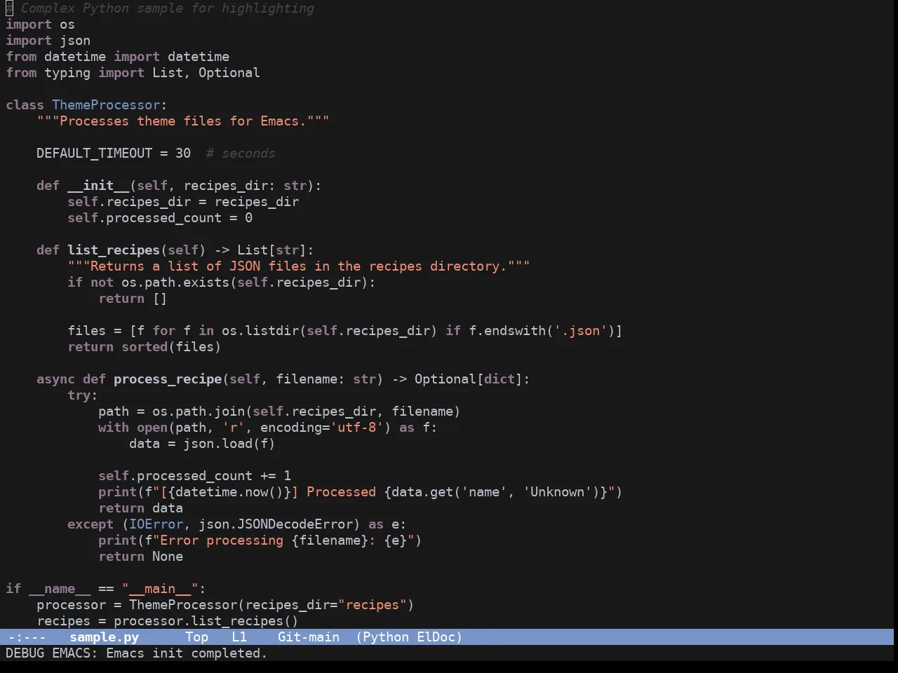 Elune Theme in python-mode