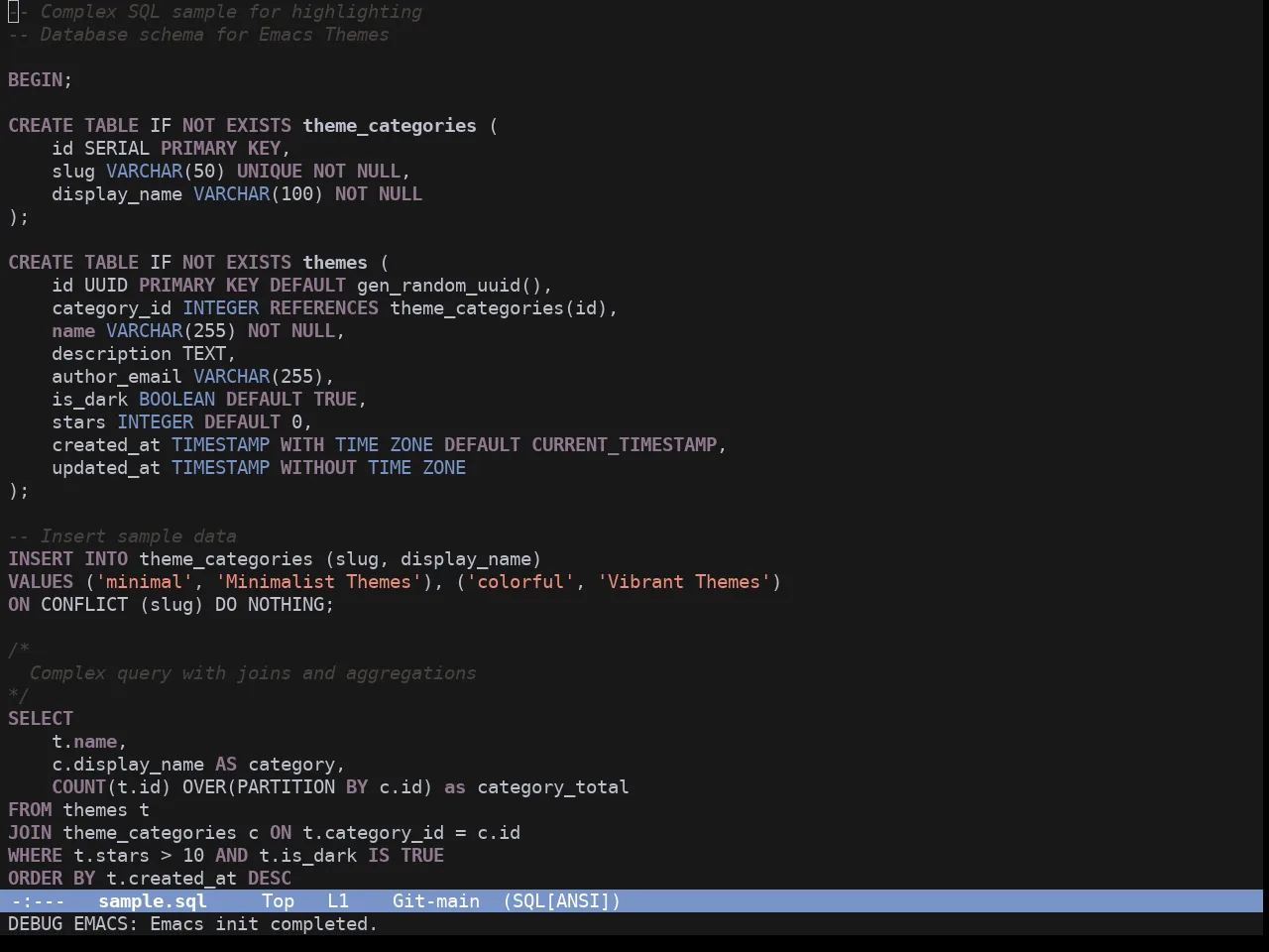 Elune Theme in sql-mode
