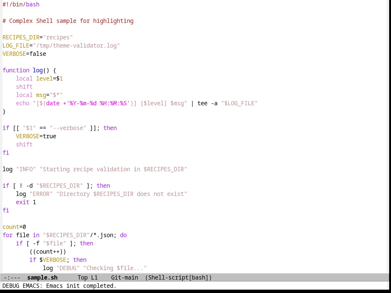 Emacs 21 Theme in sh-mode