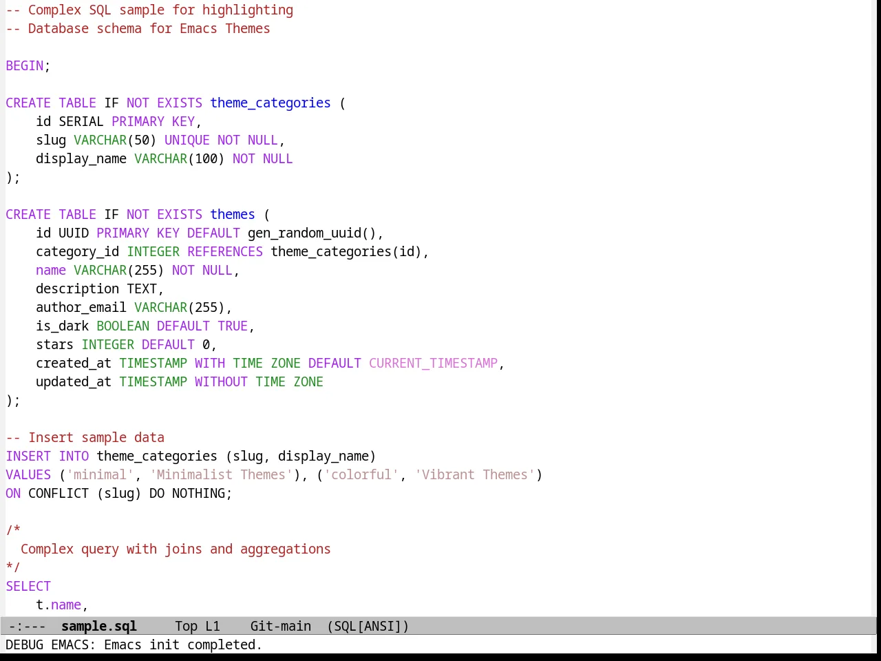 Emacs 21 Theme in sql-mode