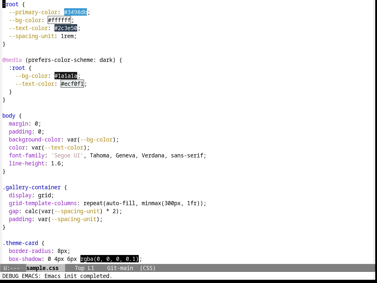 Emacs NW Theme in css-mode